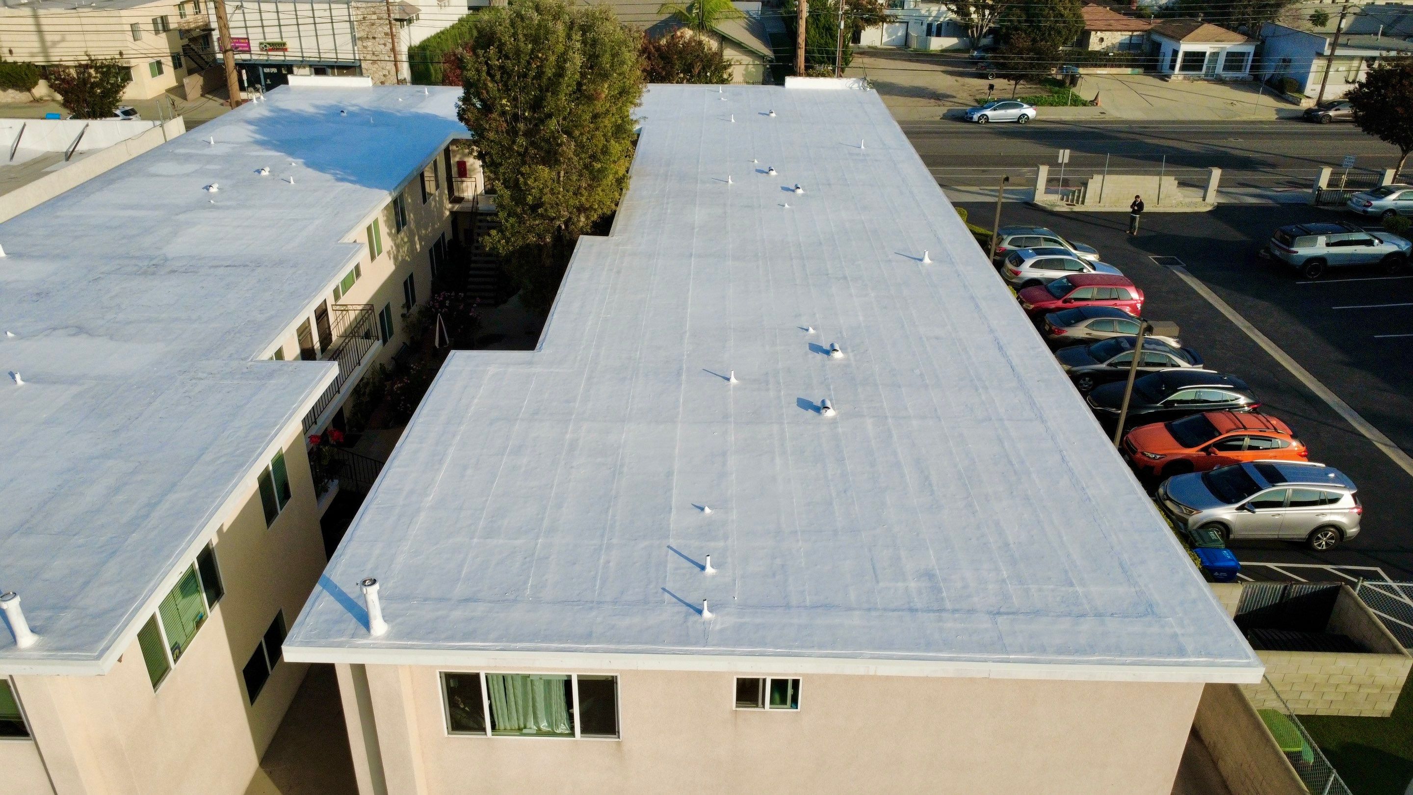 Silicone Membrane installation in LOMITA, CA. by Hull Brothers Roofing