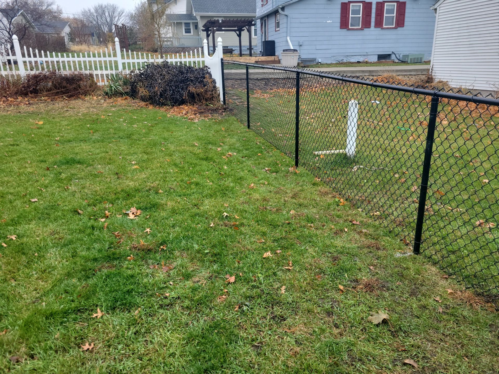 Black Vinyl-Coated Chain Link Fence Installation in Aplington by Perfect Picket Fence and Stain