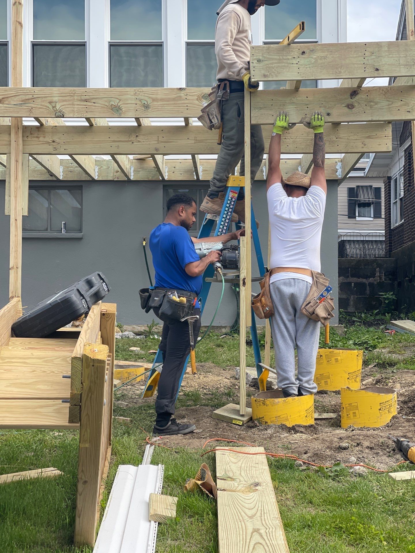 Pressure-Treated Wooden Staircase and Concrete Footing Installation in Schuylkill Haven by Herts Roofing & Construction