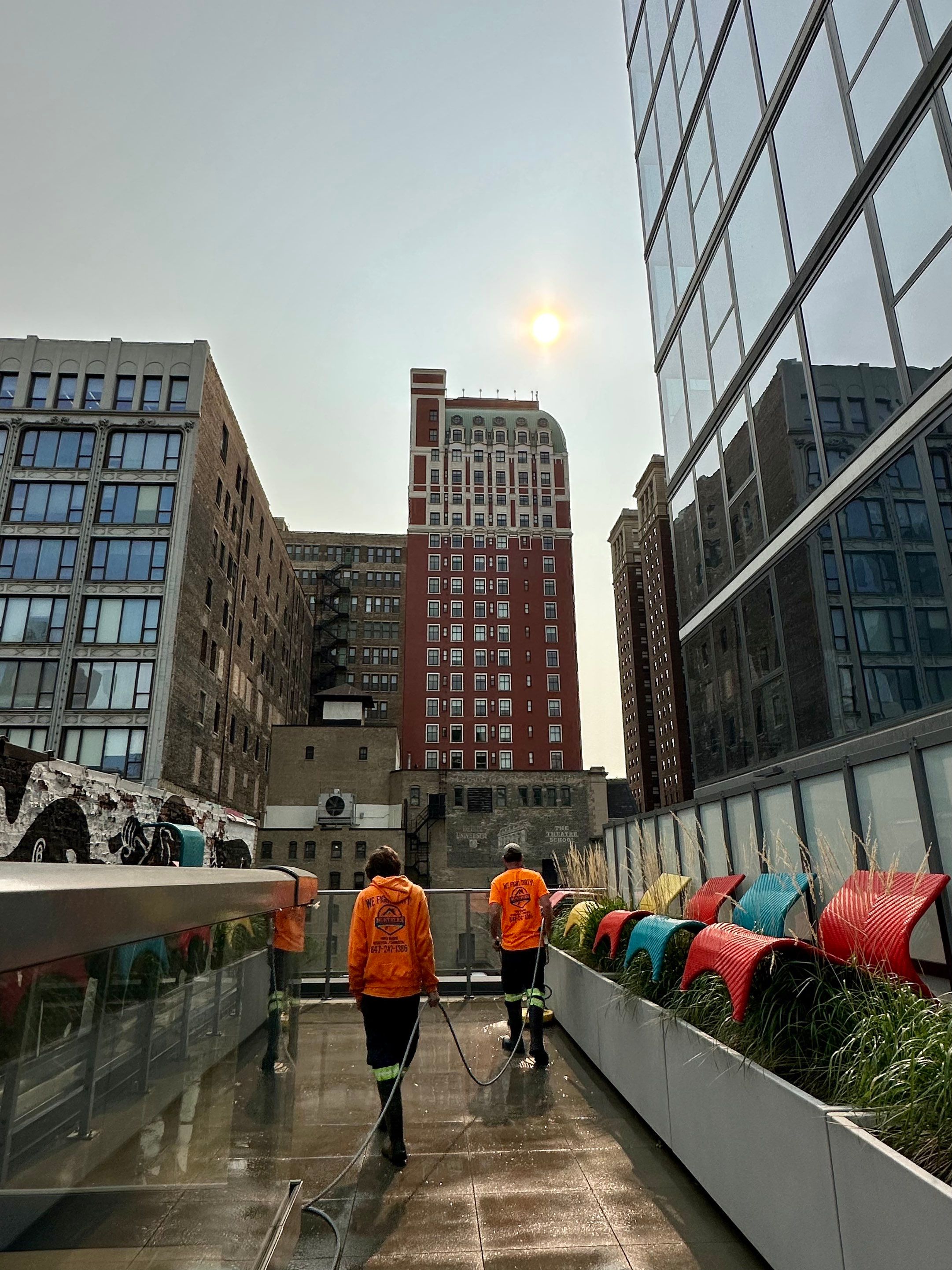 Chicago, IL Annual rooftop and sidewalk cleaning by Northern Power Washing LLC.