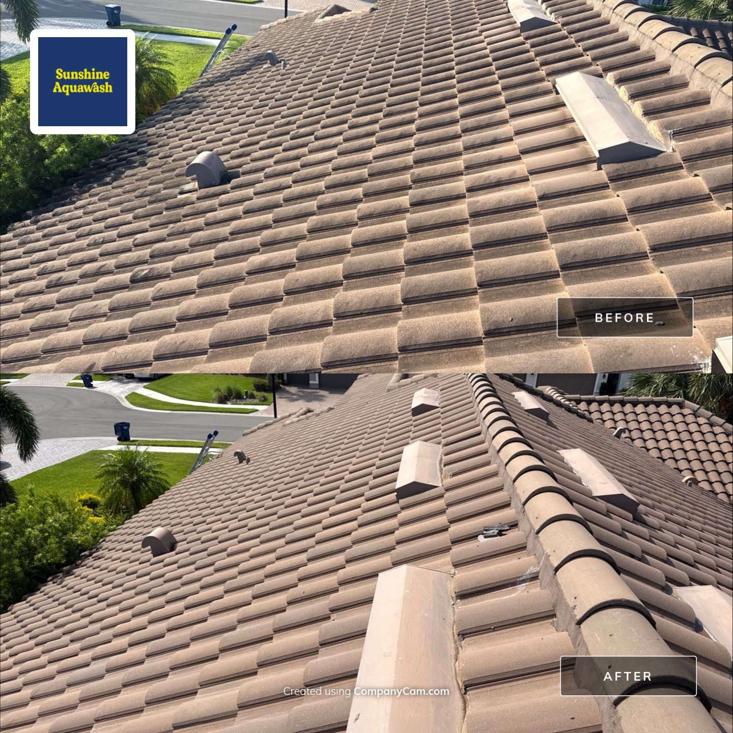 Soft Wash Roof Cleaning – Concrete Tile Roof | Artisan Lakes Esplanade, Palmetto, FL by Sunshine AquaWash