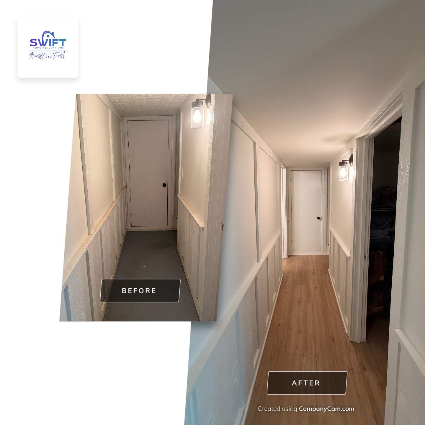 Basement Remodeling with Wood-Look Flooring and Custom Wainscoting in Dunwoody by Swift Home Renovations