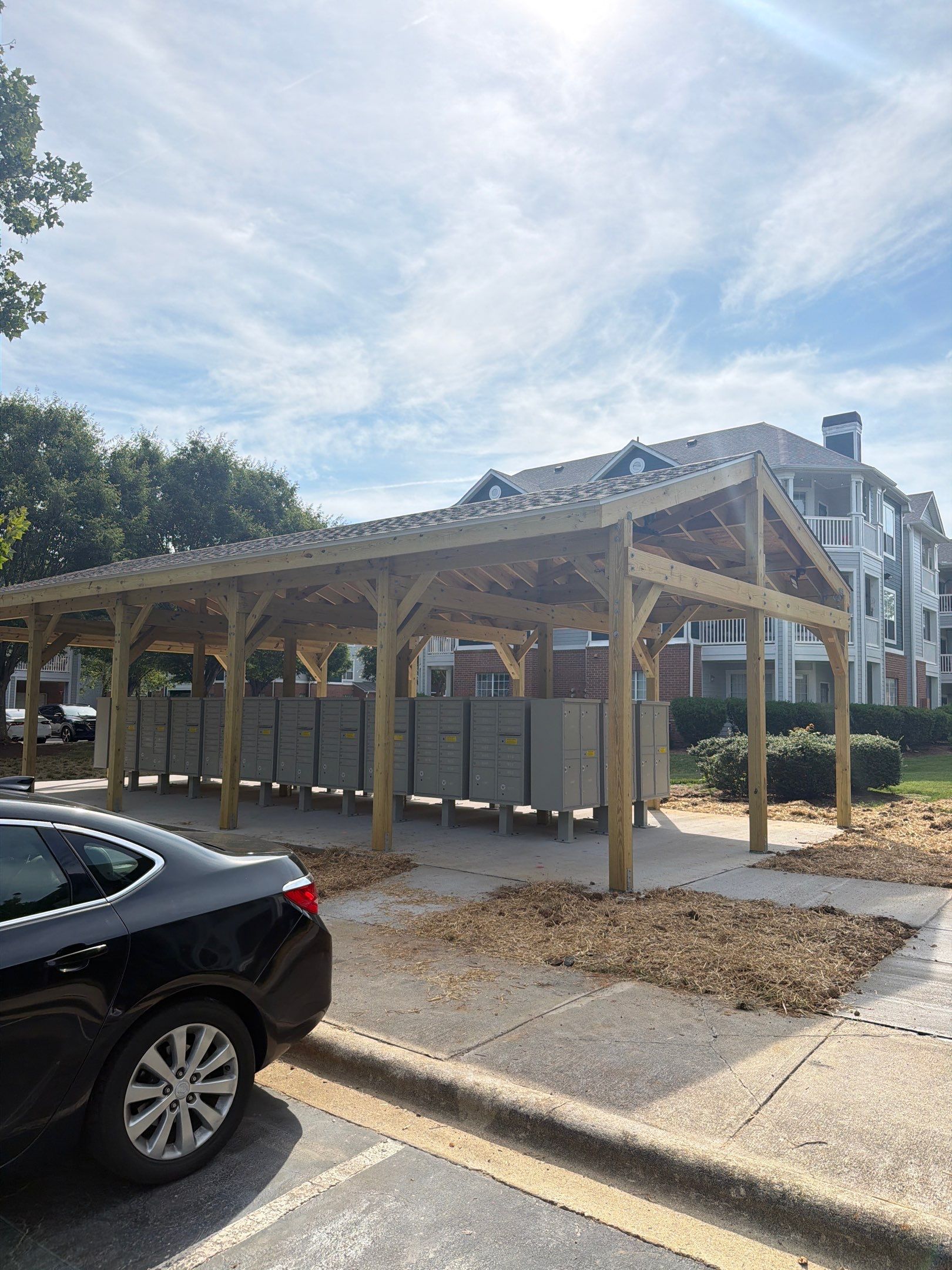 Custom Timber Frame Pavilion for Cluster Mailbox Units in Raleigh by Billy Weatherspoon Contractor