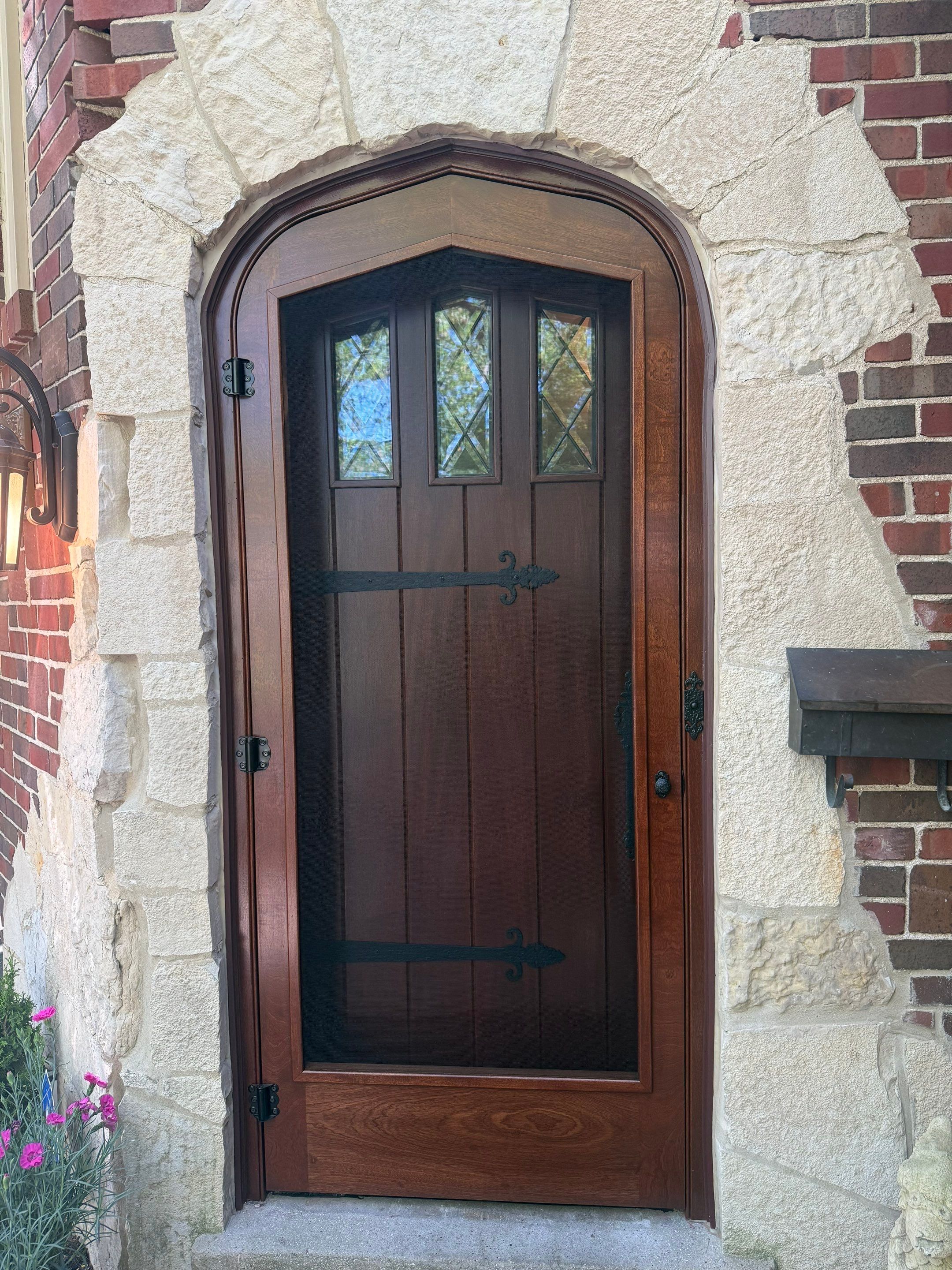 Custom Arched Wood Entry Door with Diamond Glass Replacement in Wilmette by Great American Exteriors
