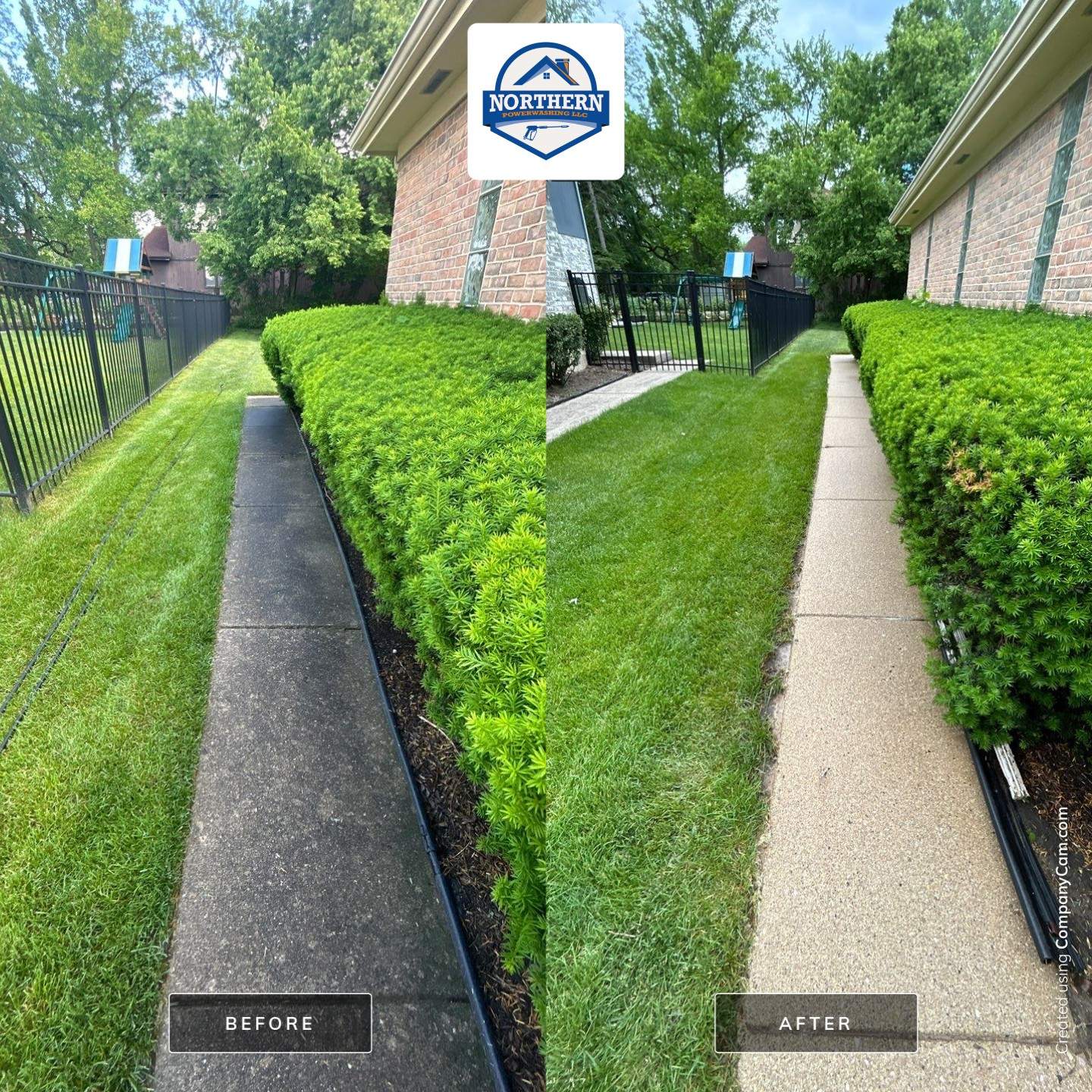concrete patio, retaining wall, awning cleaning by Northern Power Washing LLC.