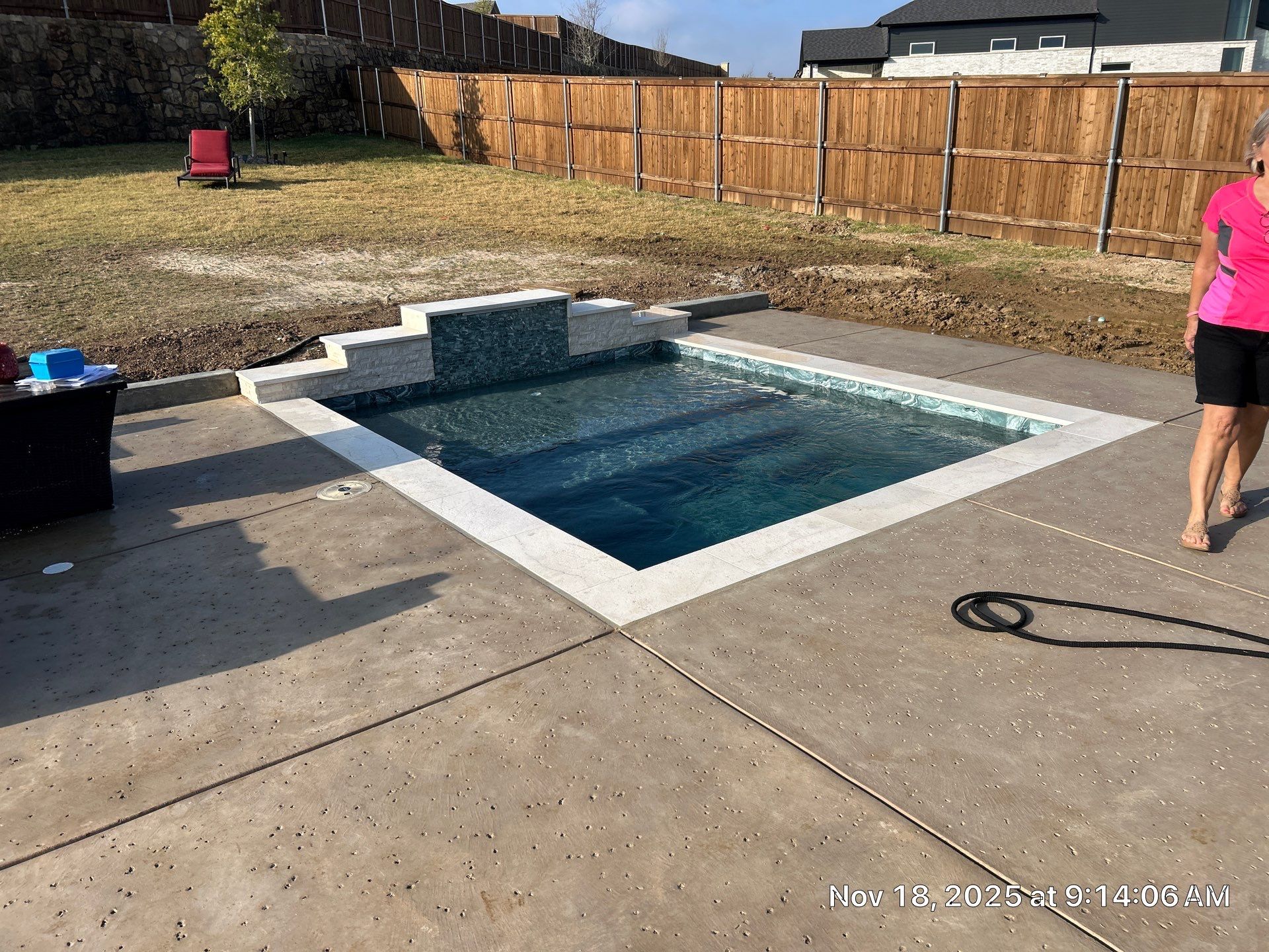 Geometric Pool and Spa with Dark Pebble Interior by Pinnacle Pools and Spas - DFW