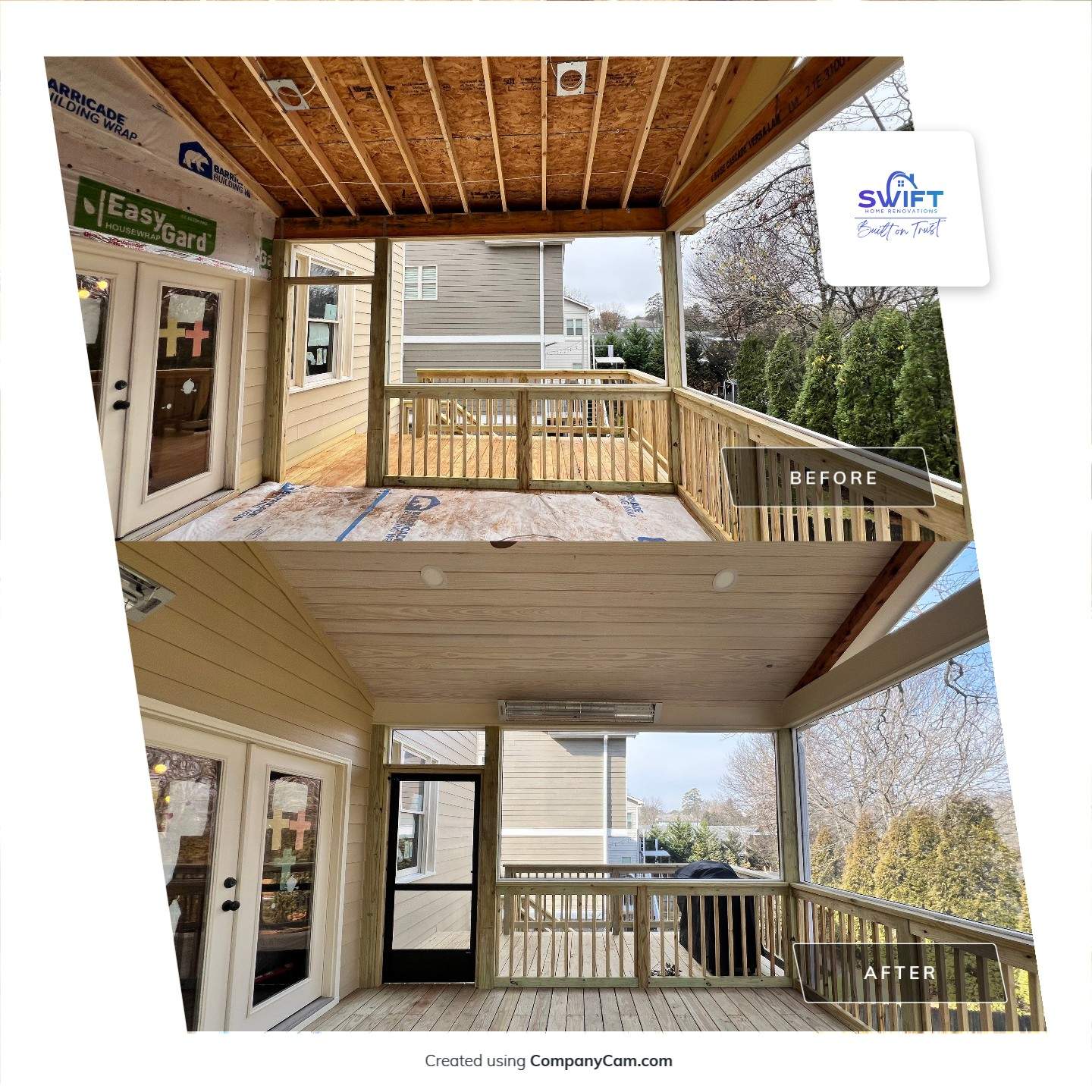 Screened-In Porch With Fireplace by Swift Home Renovations