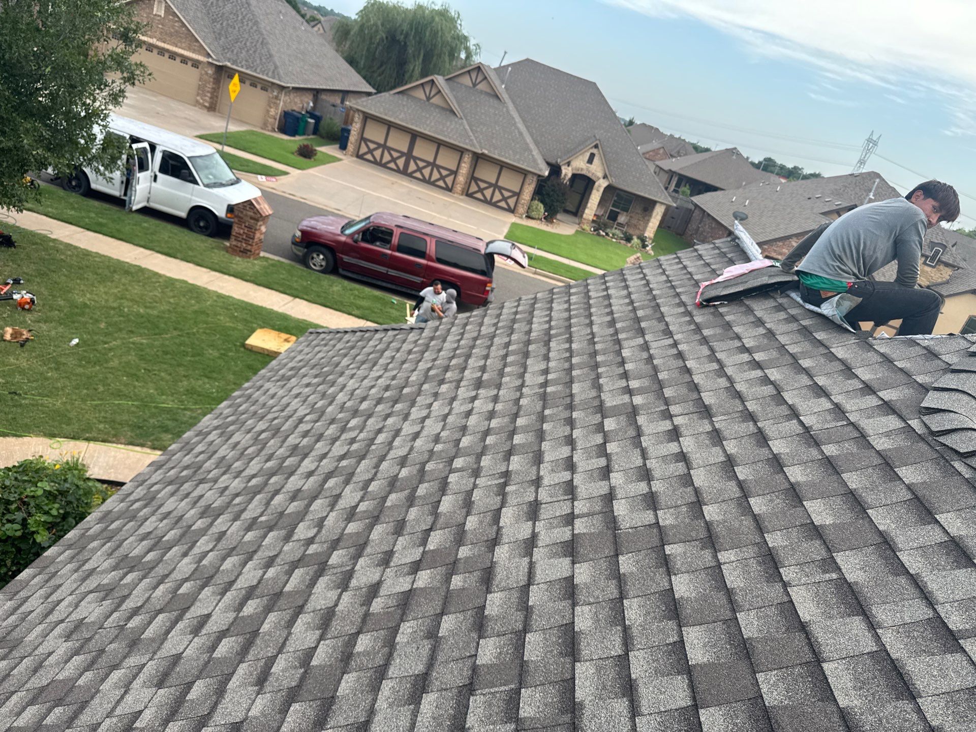 GAF Architectural Shingle Roof Replacement and Decking Repair in Mustang by 5Coat Roofing & Construction