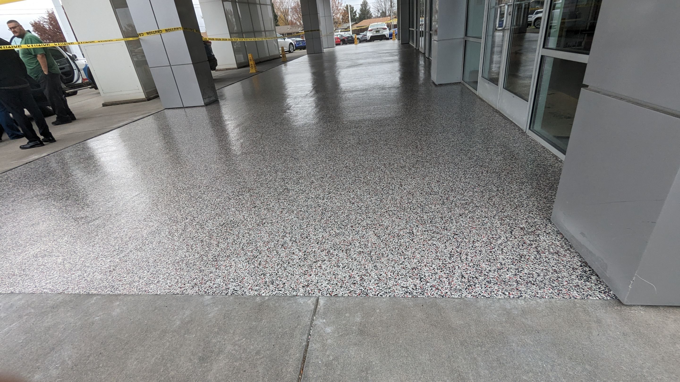 Commercial Floor Transformation using Domino w/ 5% Cherry Bomb Red  by Croc Coatings, LLC