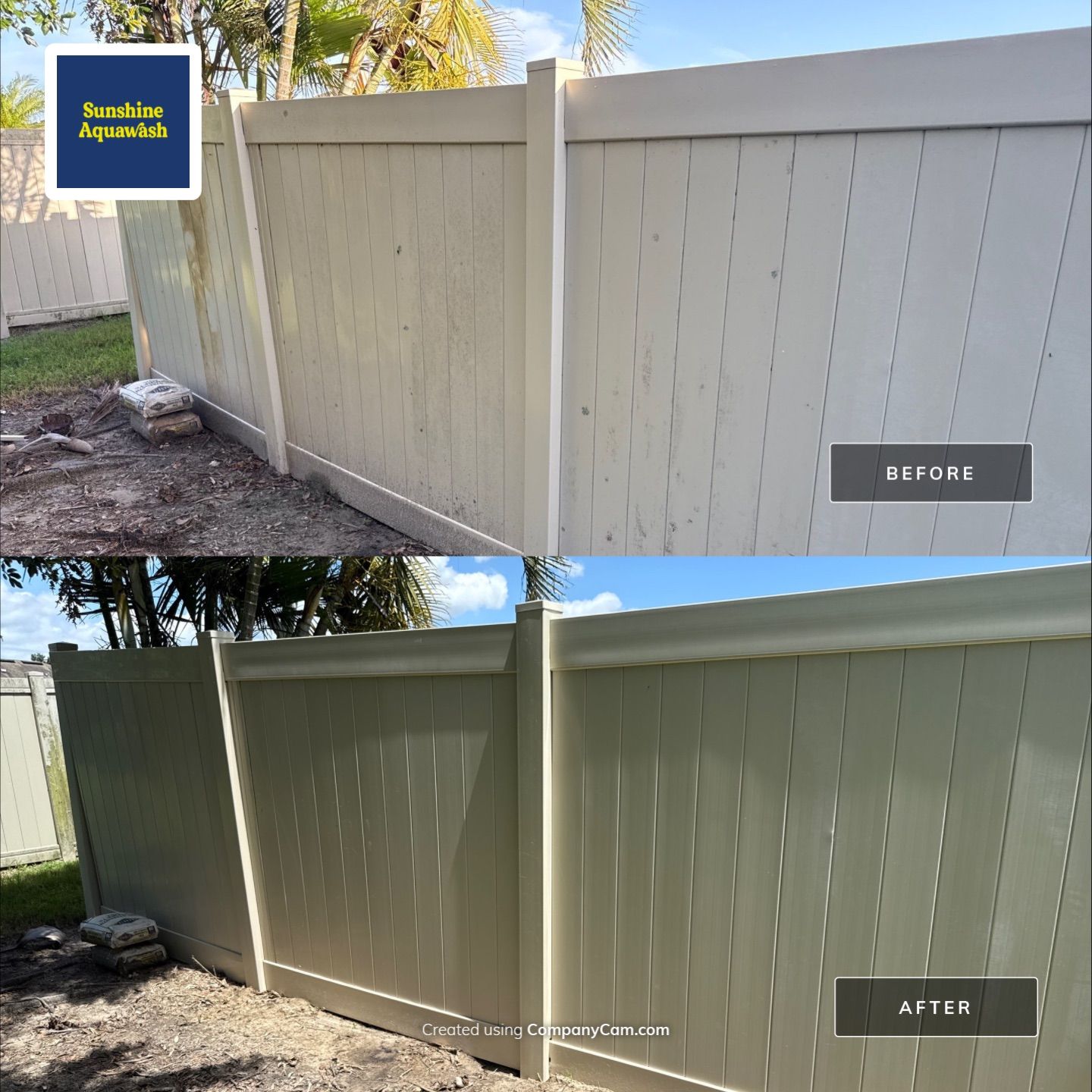 2-Story Stucco House Wash & Tan Vinyl Fence Cleaning | Sheffield Glen Palmetto, FL by Sunshine AquaWash