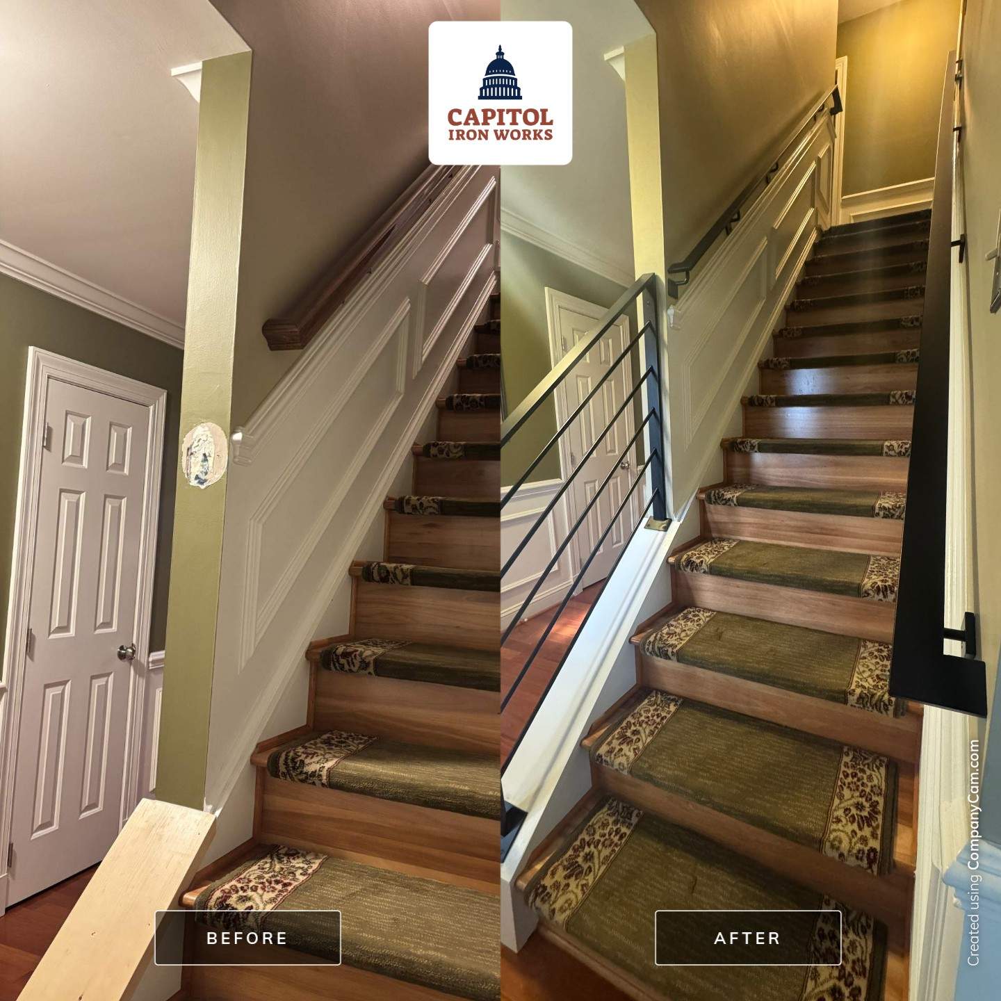 Modern Minimalist Interior Railing – Custom Steel Flat Bar & Round Infill by Capitol Iron Works