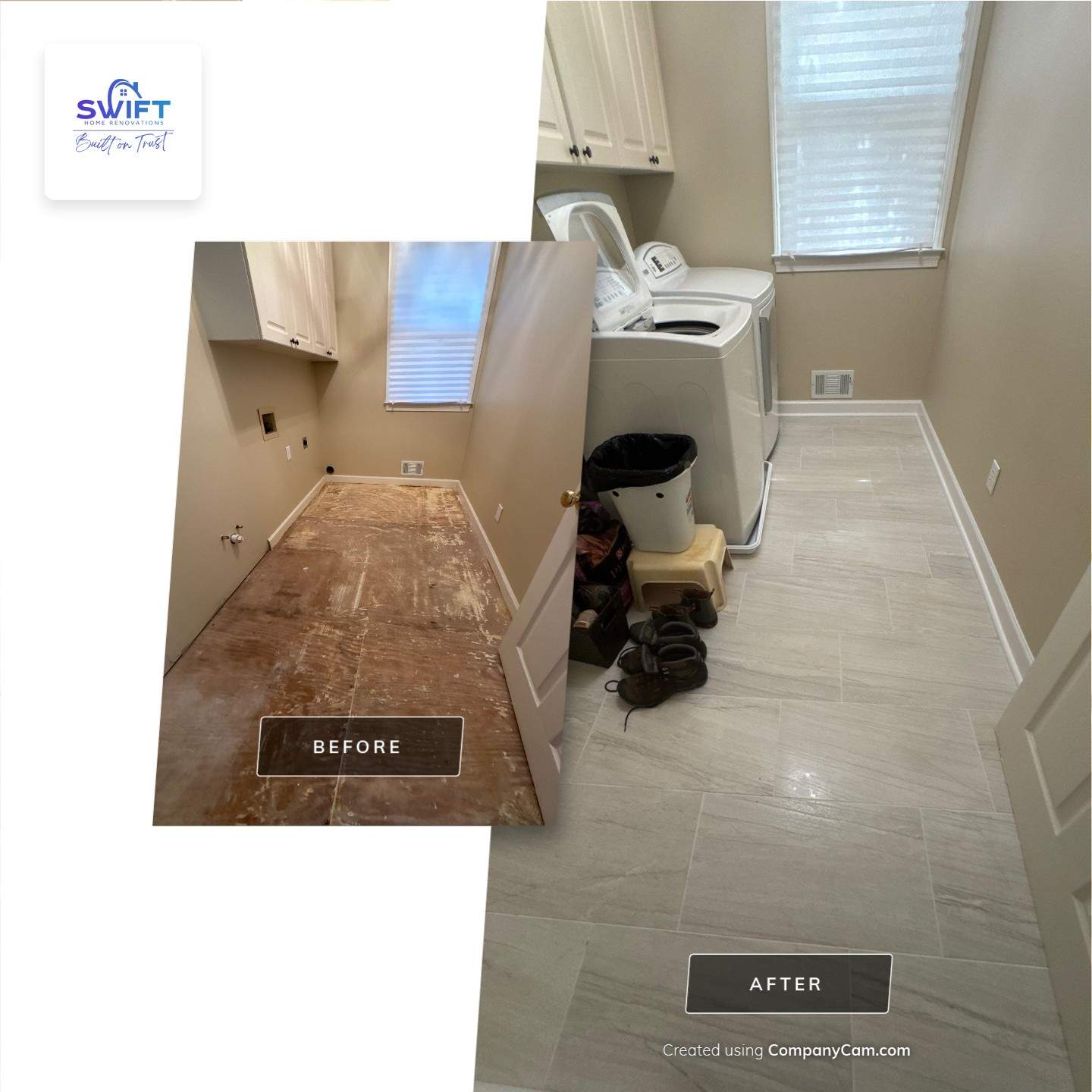Marietta Bathroom and Laundry Room Floor and Vanity Remodel by Swift Home Renovations