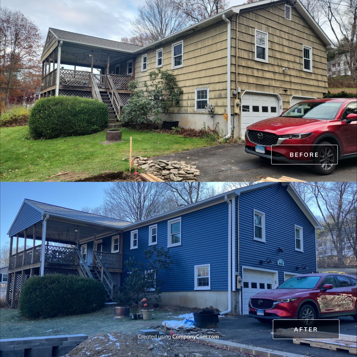 Striking siding update with Cert. Monogram D/4 x 12'6" clapboard, Deep Mineral by DiGiorgi Roofing and Siding Inc