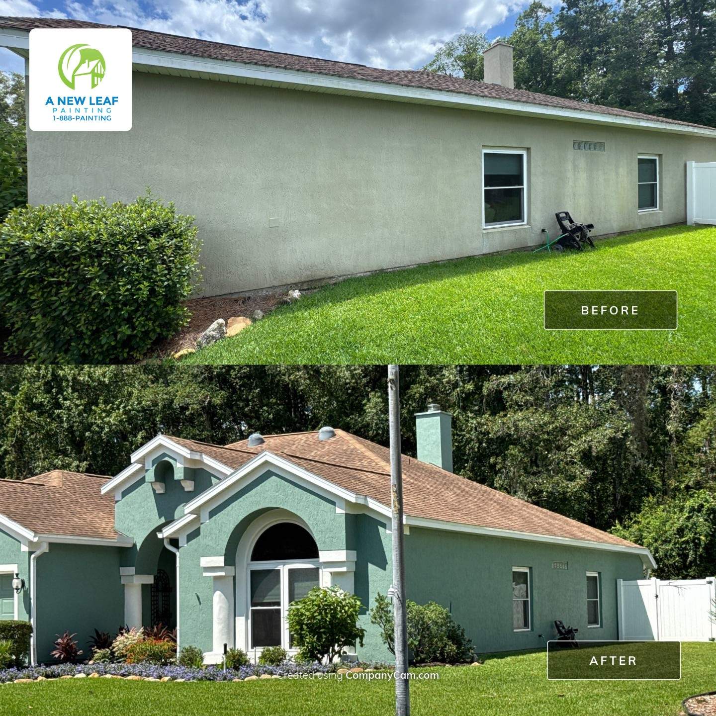 Stucco Exterior Repainting with White Soffits & Fascia | Hampton Park, Jacksonville, FL by A New Leaf Painting, LLC