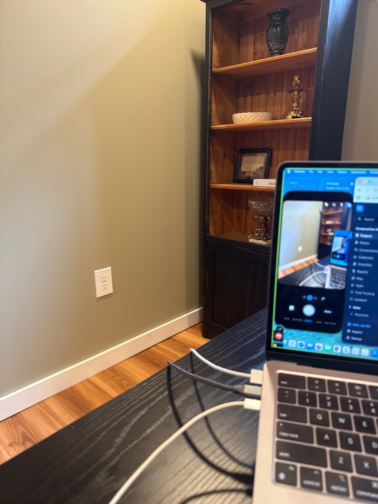 Lincoln Basement Office Renovation with Sage Green Walls and Laminate Flooring by CompanyCam Sales Demo