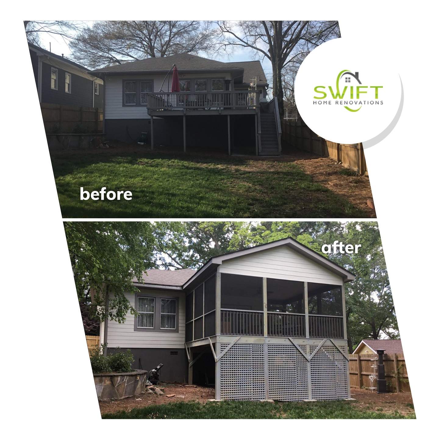 Custom Screened Porch Addition with Vaulted Wood Ceiling in Atlanta by Swift Home Renovations