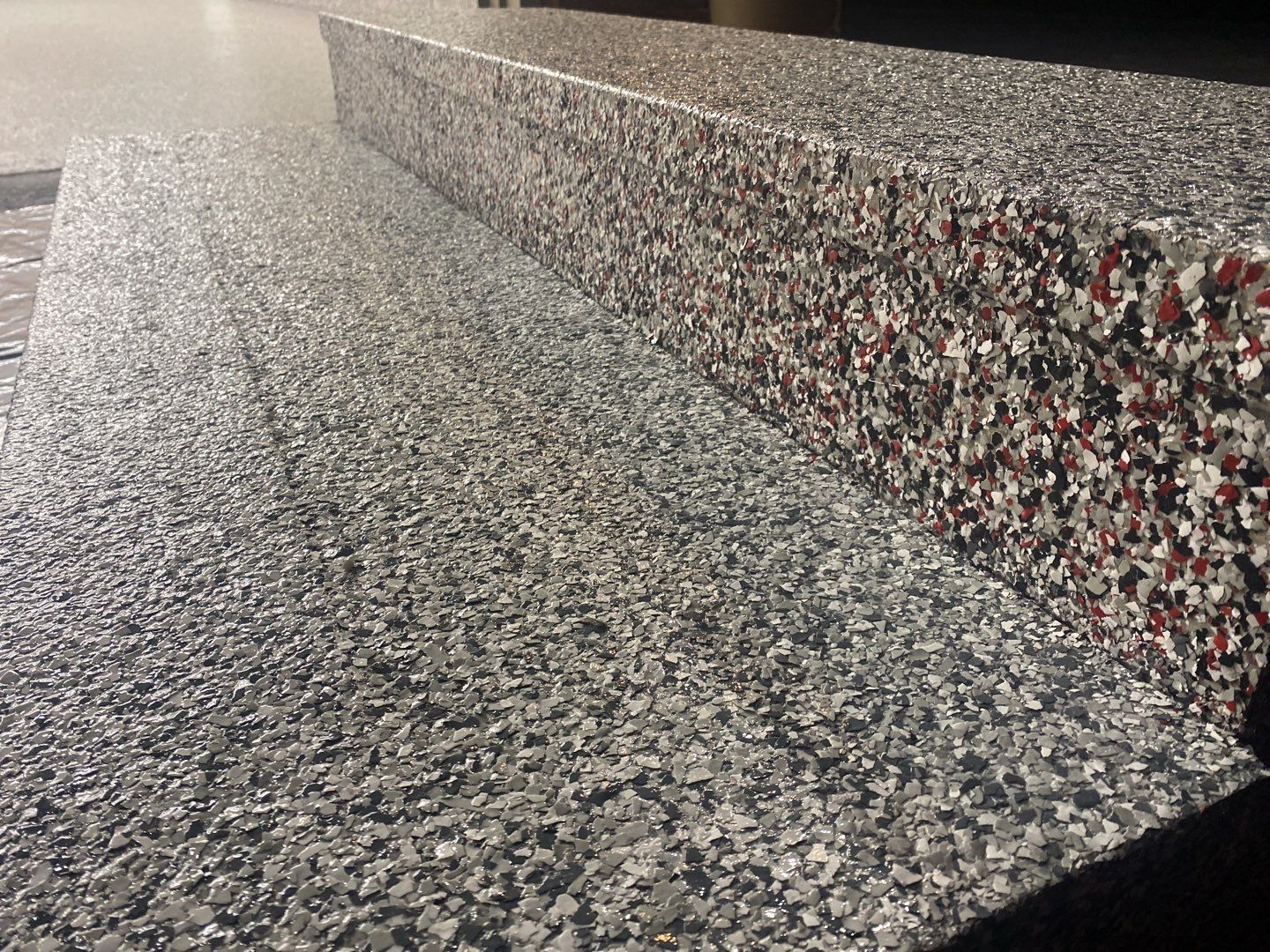Garage Floor with Stairs using Buckeye and Slate Stone by Your1DayFloor.com