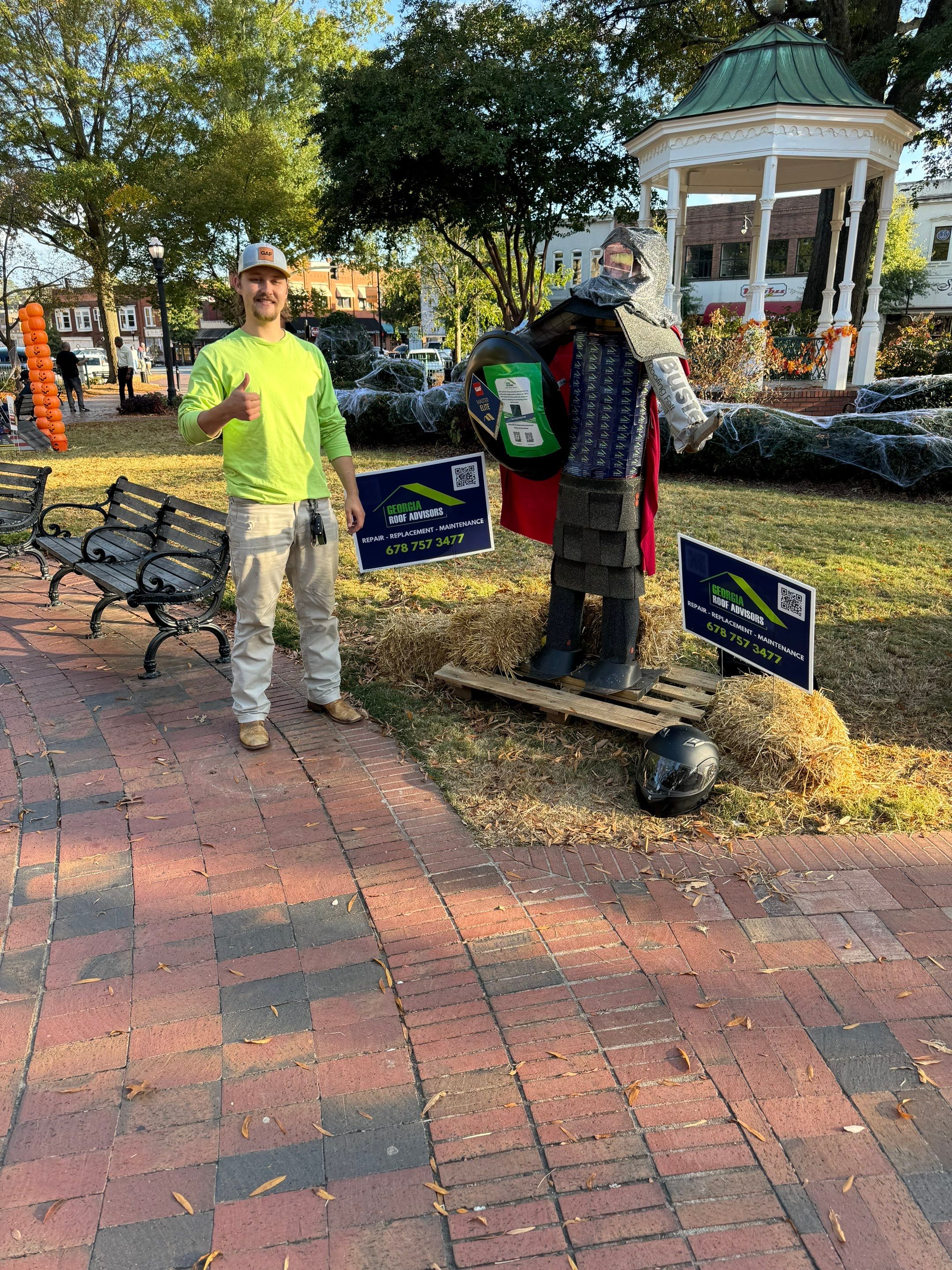 Annual Roofing Material Squarecrow Builds in Marietta Square by Georgia Roof Advisors