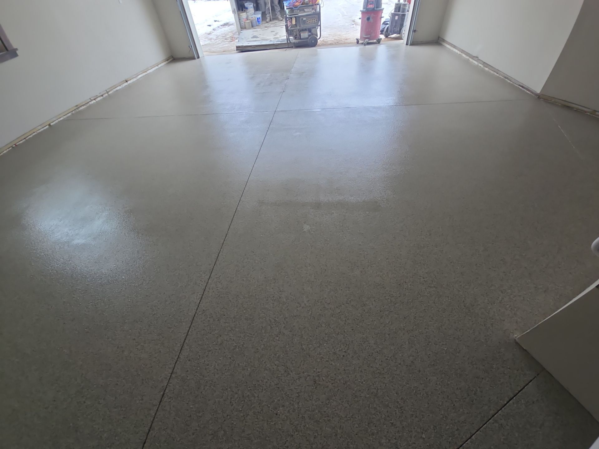 Garage Transformation using Stone/Marble Hybrid by Croc Coatings, LLC