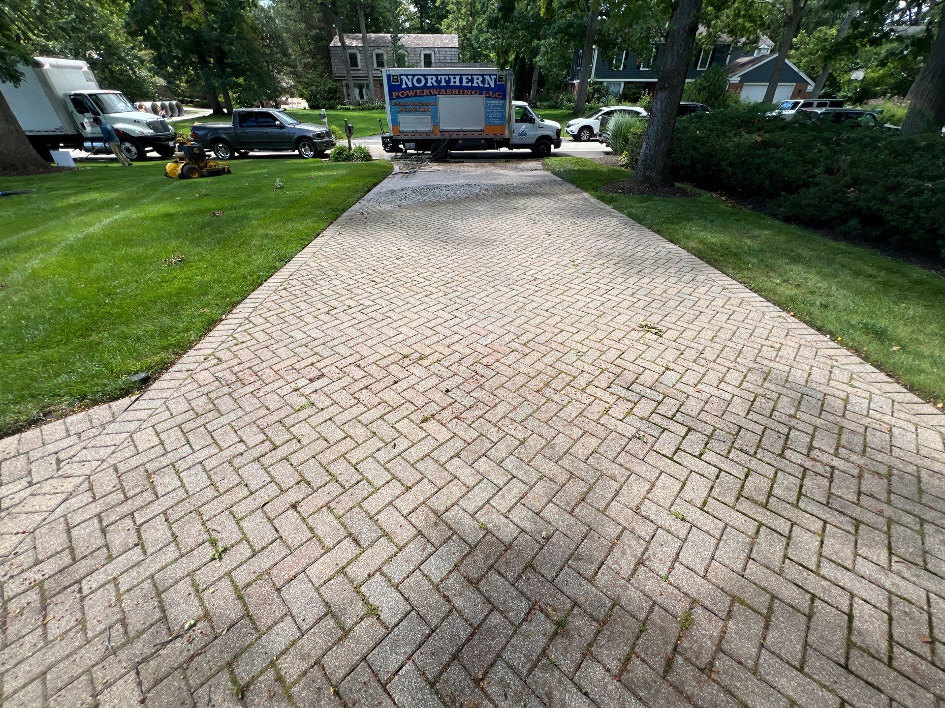Brick paver clean, sand and seal.  using Polysweep polymeric sand by Northern Power Washing LLC.