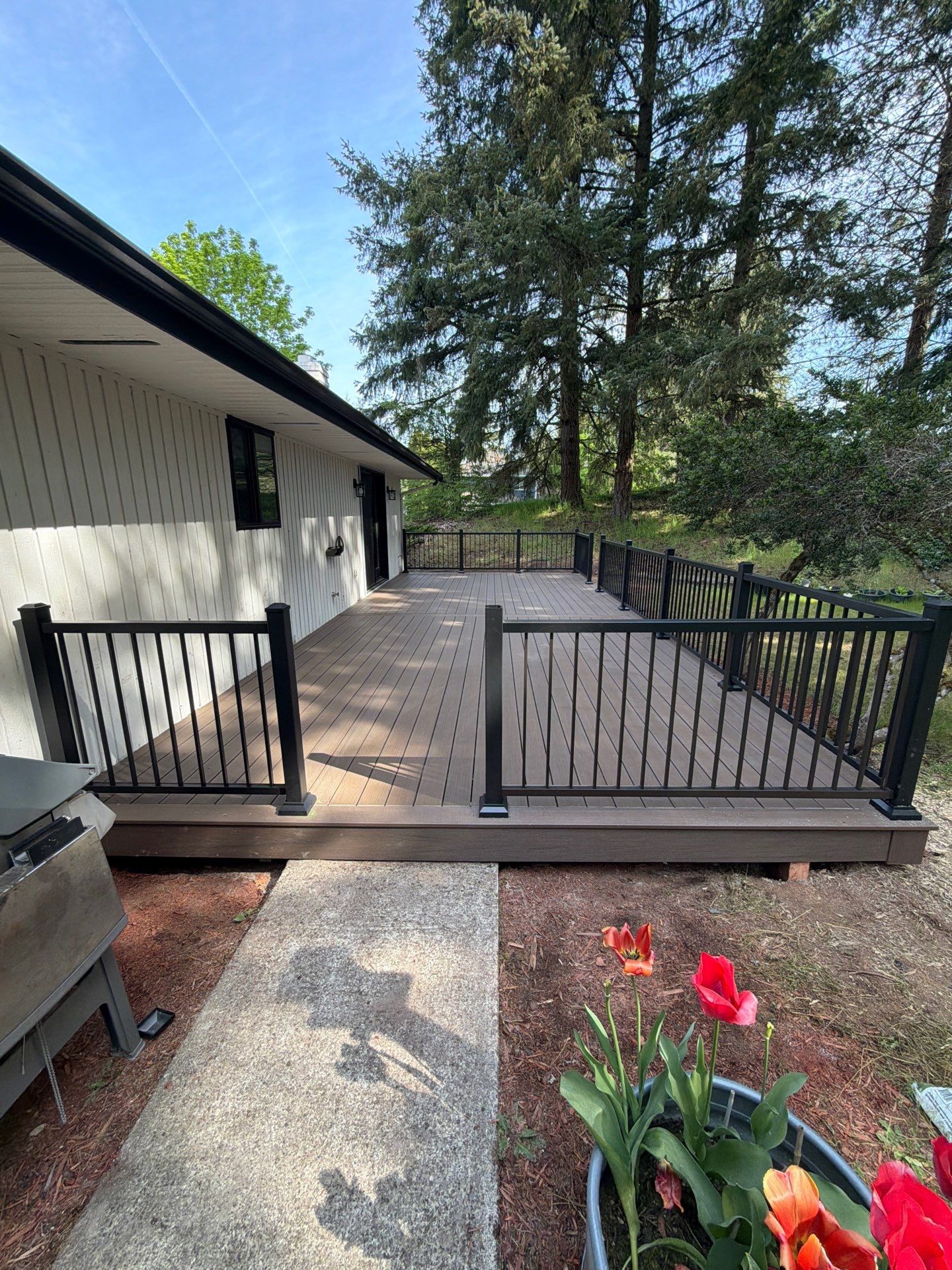 Renton Deck Transformation | TimberTech® Prime+ Dark Cocoa & Sea Salt Gray with Black Railing by Emerald City Energy