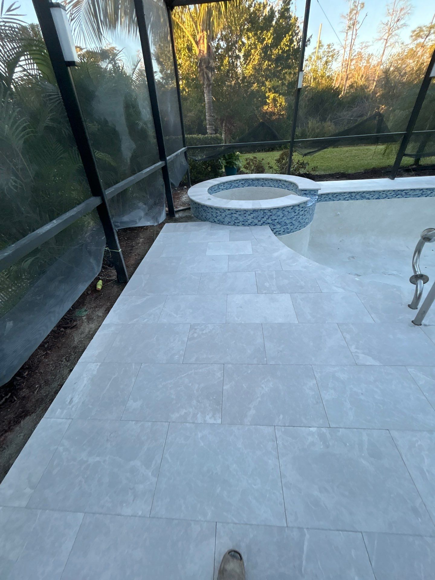 Pool Deck Renovation | Pool Coping & Tile Upgrade | Textured Marble Natural Stone - Bonita National Golf & Country Club by Old Town Pavers Llc