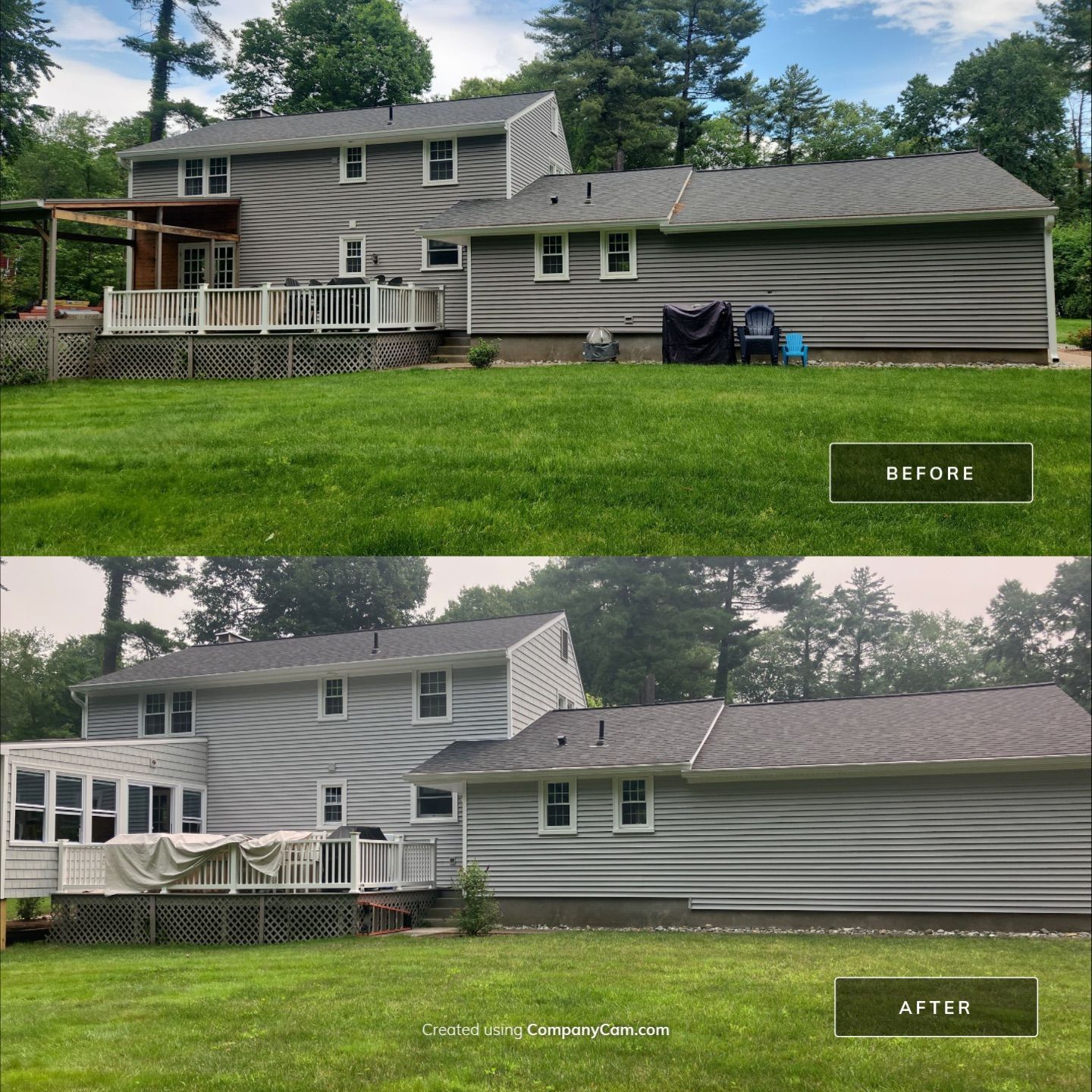 Siding Transformation with Cert Cedar Impressions D/7 Perfection Straight Bottom, Sterling Gray, and Cert Monogram D/4 x 12'6" Clapboard, Sterling Gray by DiGiorgi Roofing and Siding Inc