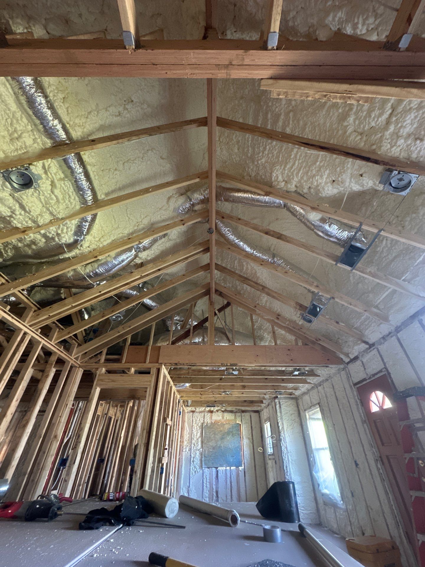 Full encapsulation with open cell spray foam on this custom home in Dallas by Apex Insulation Solutions