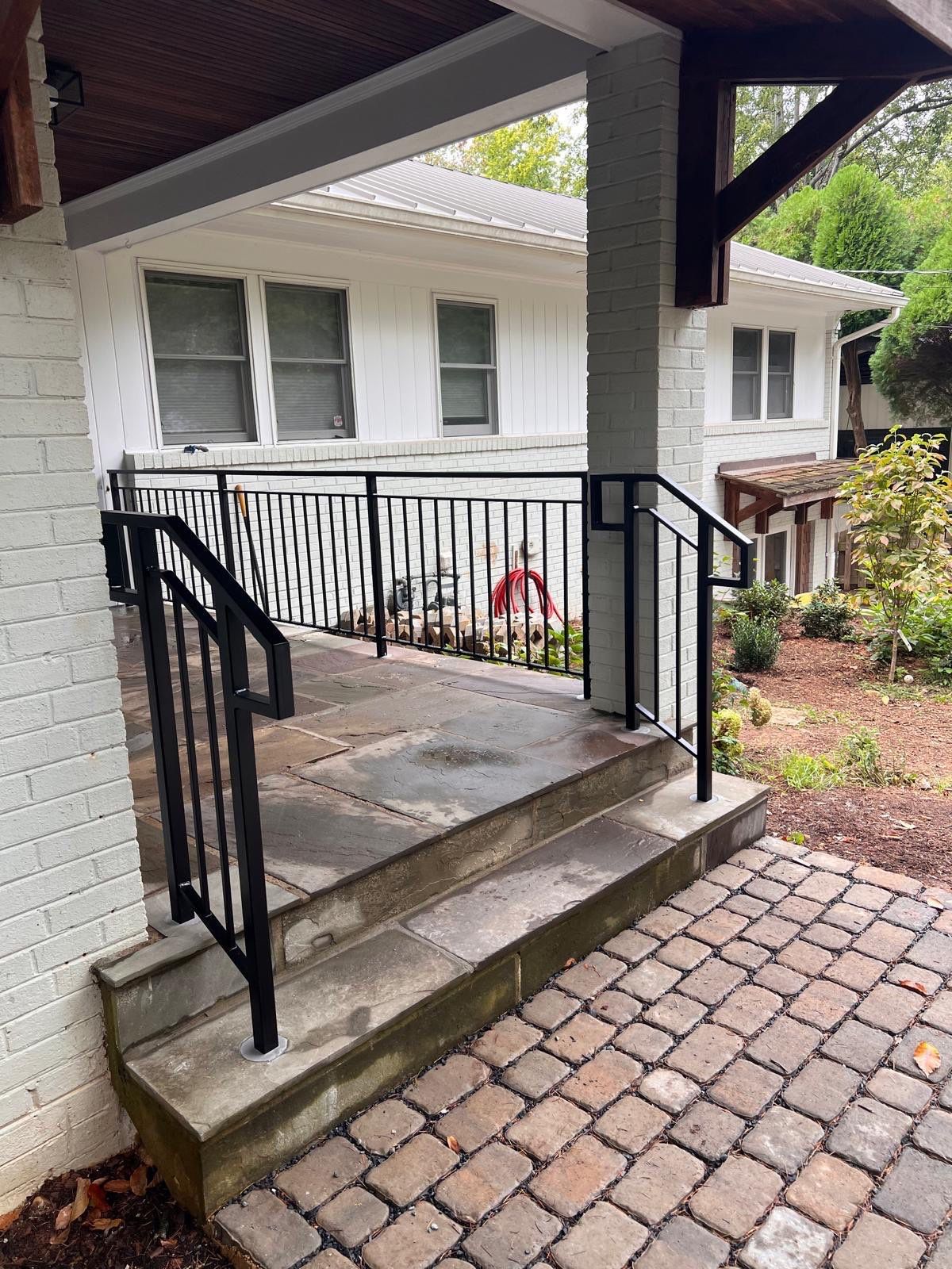 Custom Black Metal Railings for Chevy Chase Stone Porch by Capitol Iron Works