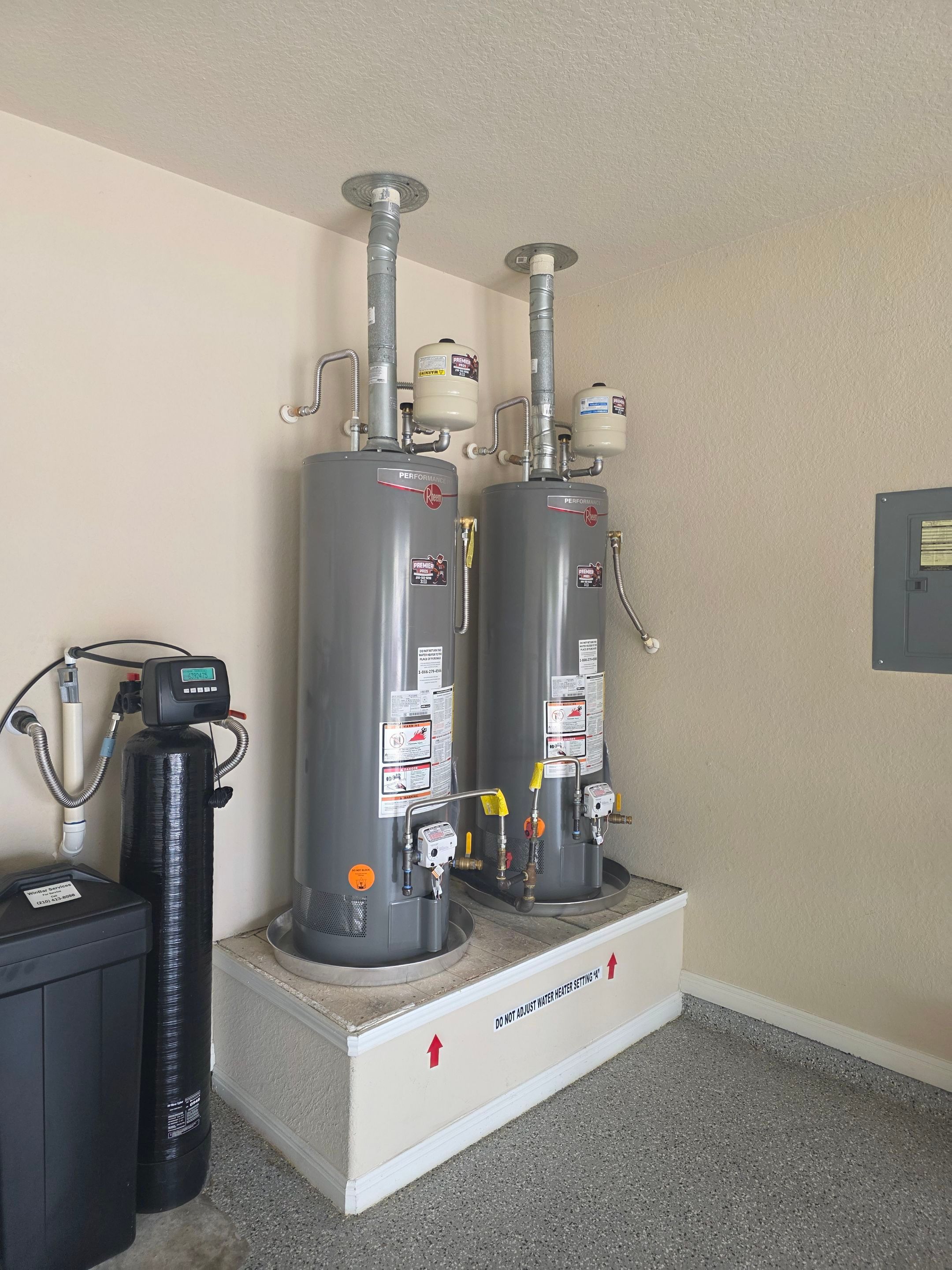 Dual Rheem Gas Water Heater and Water Softener Integration Installation in Schertz by Premier Pros