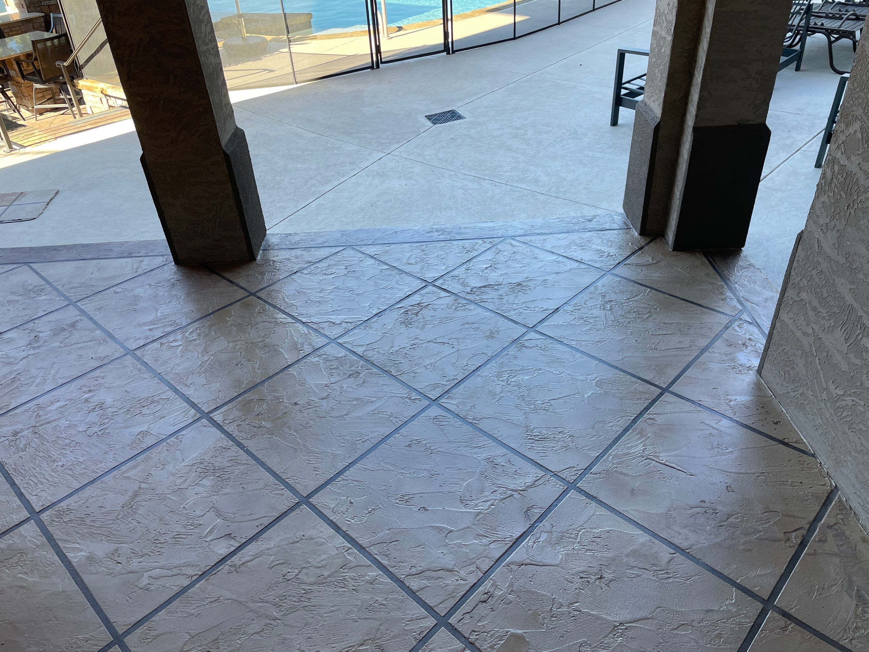 Lake Lotawana -- Front Walkway and Back Patio Tuscan Overlay by Big Red Decorative Concrete, LLC