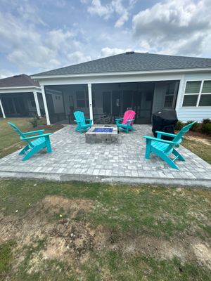 Custom Grey Paver Patio and Square Fire Pit in Hardeeville