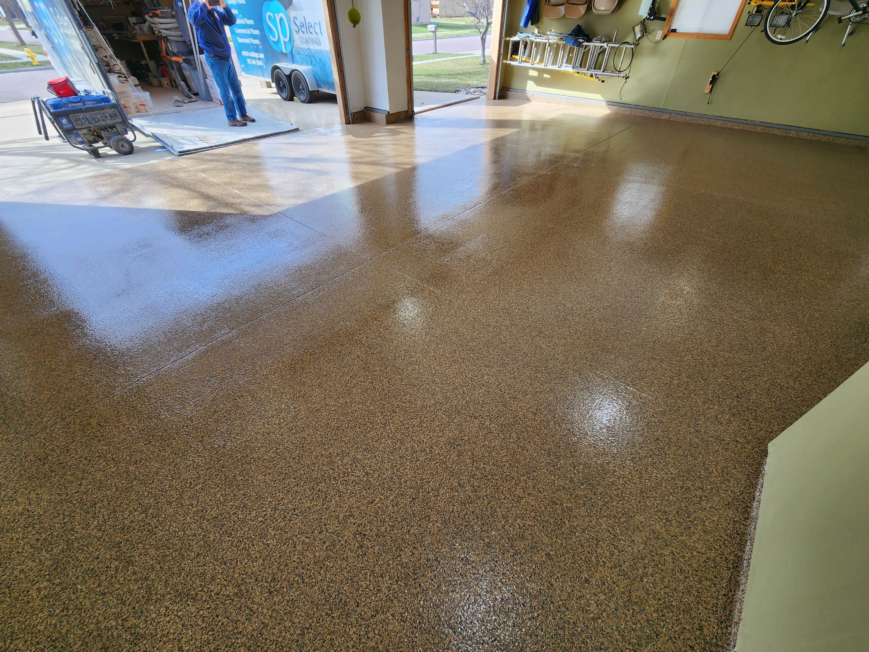 Sioux Falls Garage Floor Concrete Coating with Textured Aggregate by Select Painting, Coatings & Garage Cabinets