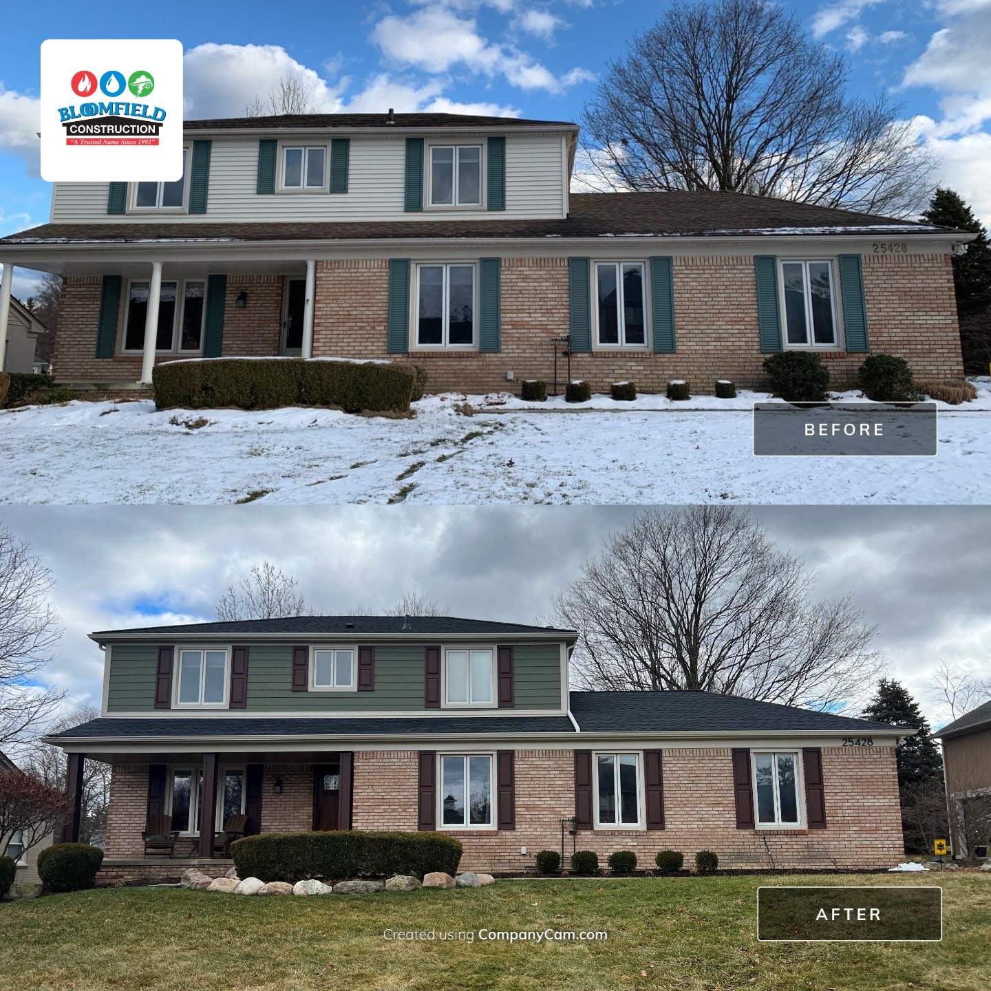 James Hardie Siding Installation & GAF Roof Replacement by Bloomfield Construction & Restoration