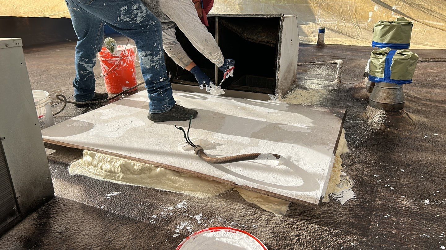 Foam Refurbish using Conklin Benchmark/PUMA XL coatings and spray foam; Also metal roofing around parapet wall by Straight Edge Roofing Inc
