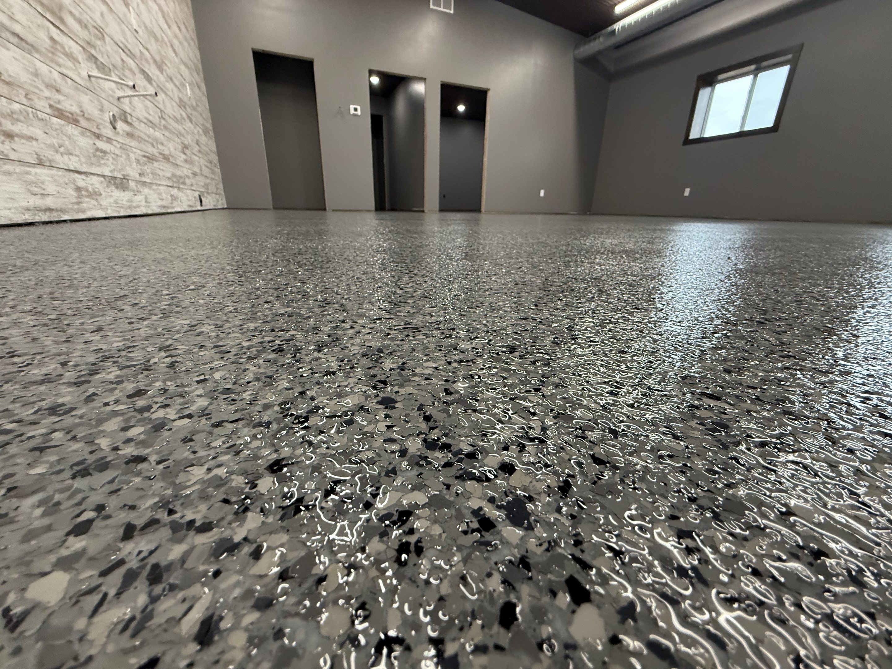 Nightfall Flake Floor Coating Installation in Draper by Select Painting, Coatings & Garage Cabinets