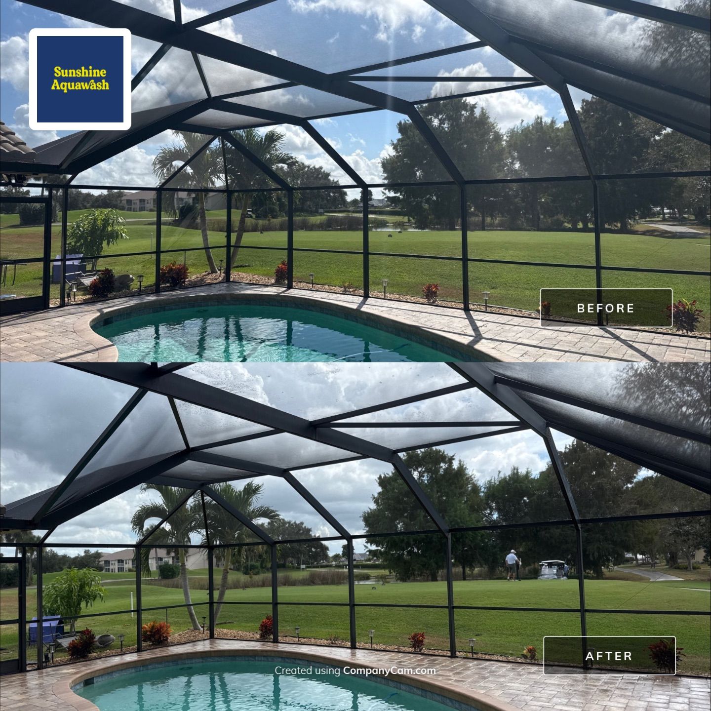 Paver Pool Deck Cleaning & Pool Cage Screen Cleaning in Tara Community – Bradenton, FL by Sunshine AquaWash