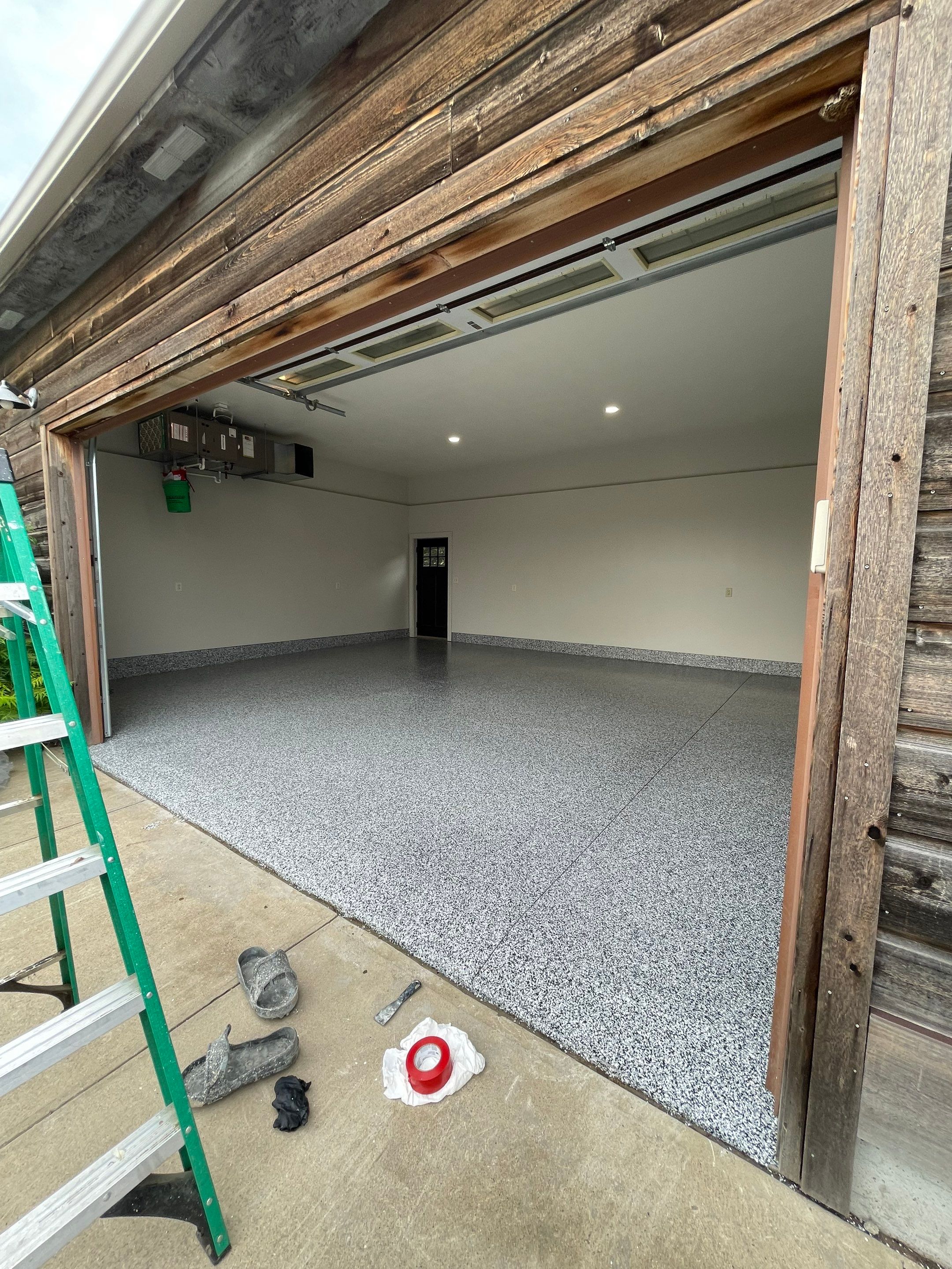Domino Flake Floor Coating and Crack Repair in Chancellor by Select Painting, Coatings & Garage Cabinets