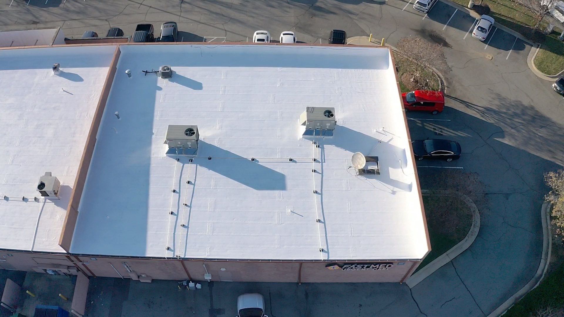 Commercial Coating using Poly Urerthane and Silicone Coating by Just In Time Roofing and Restoration