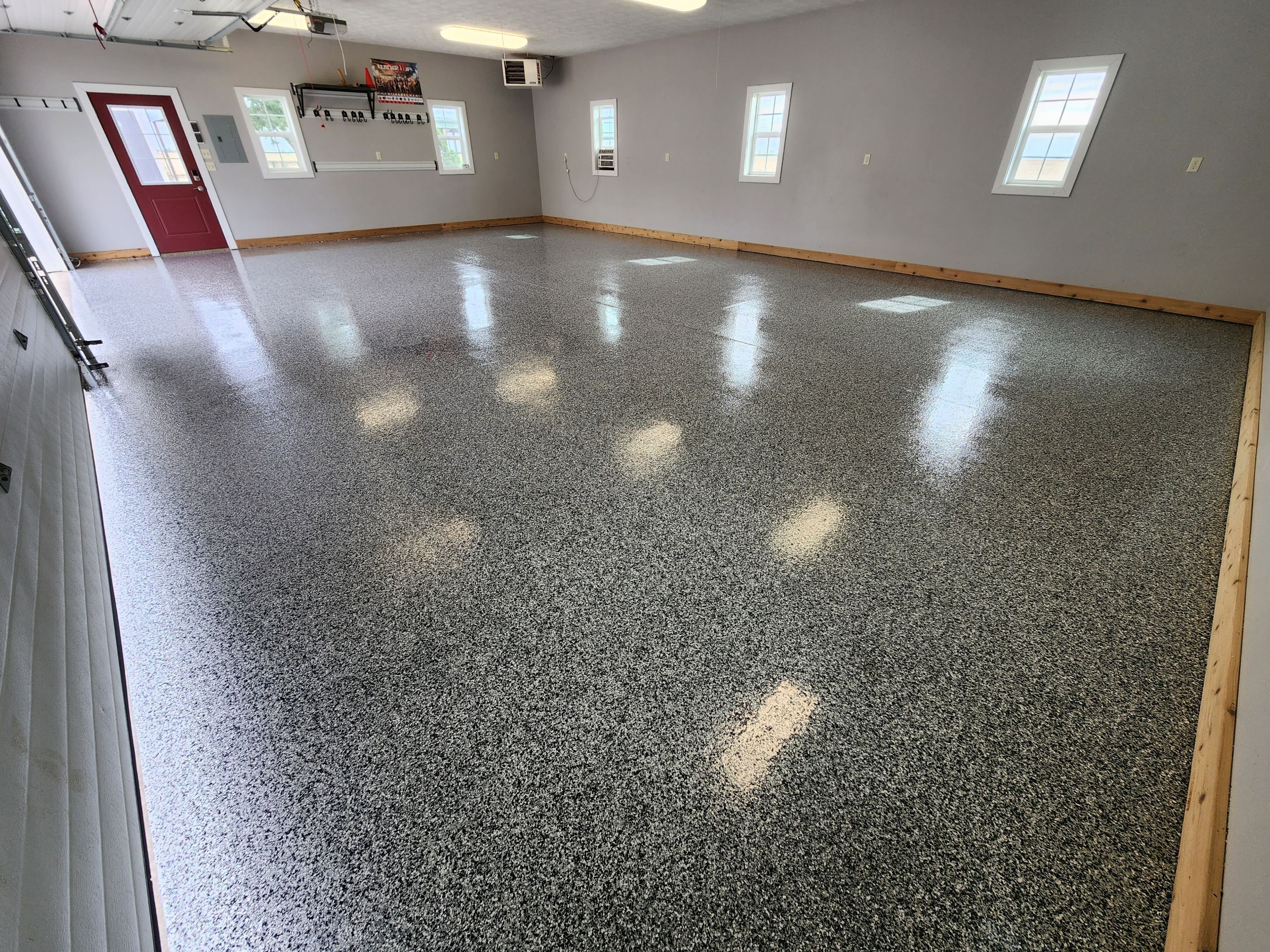 Domino Flake Concrete Coating for Lennox Garage Floor by Select Painting, Coatings & Garage Cabinets