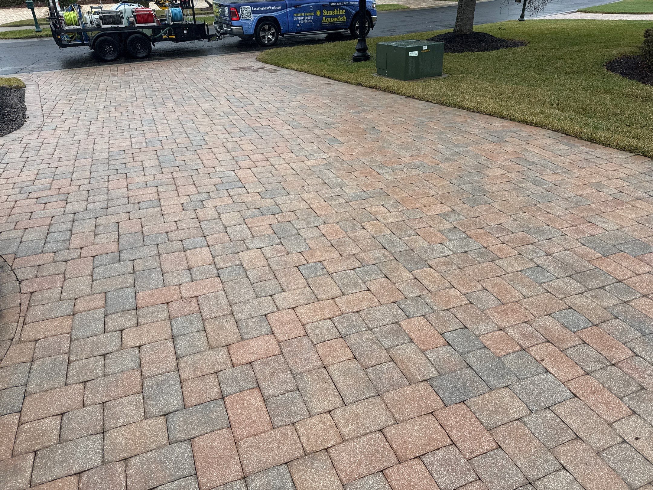 Oil & Tar Removal from Paver Driveway & Entryway by Sunshine AquaWash