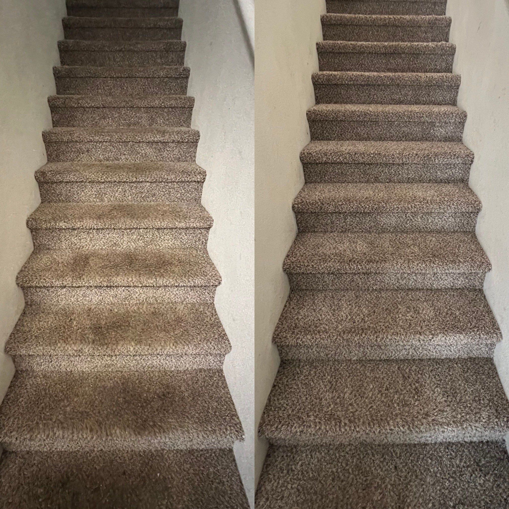 the service performed is carpet cleaning on staircase steps making them look fresh and revitalized