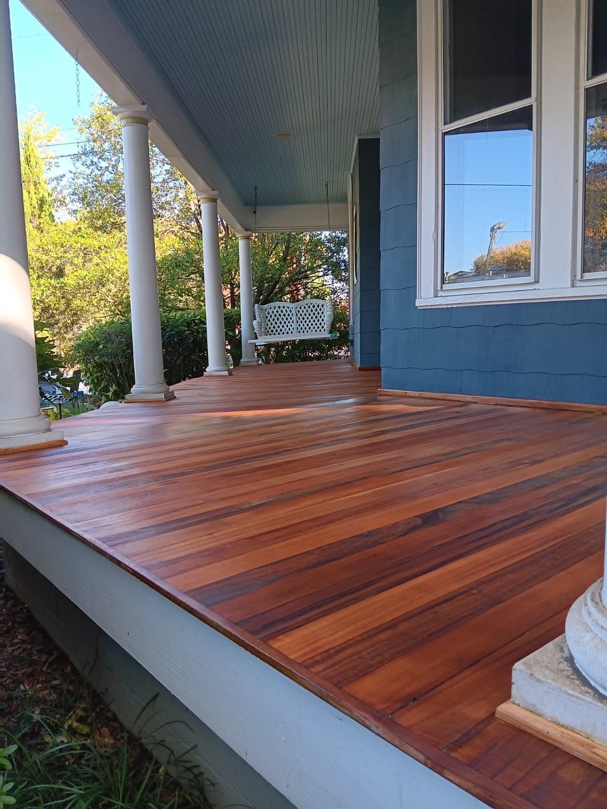 Brazillian Cherry porch refinish by Footprints Floors of East Atlanta