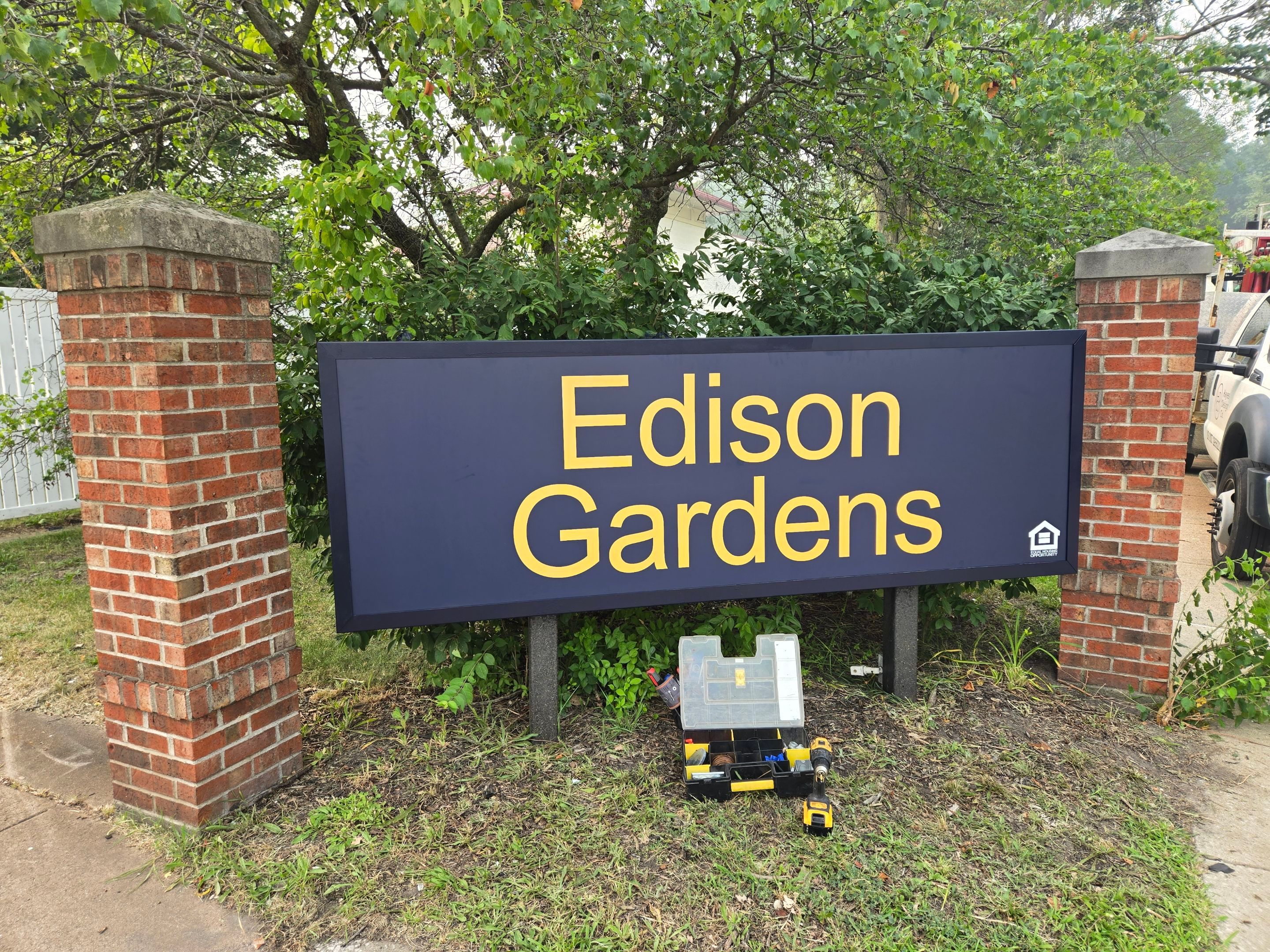 Monument Sign Replacement at Edison Gardens in South Bend by Hayes Design co
