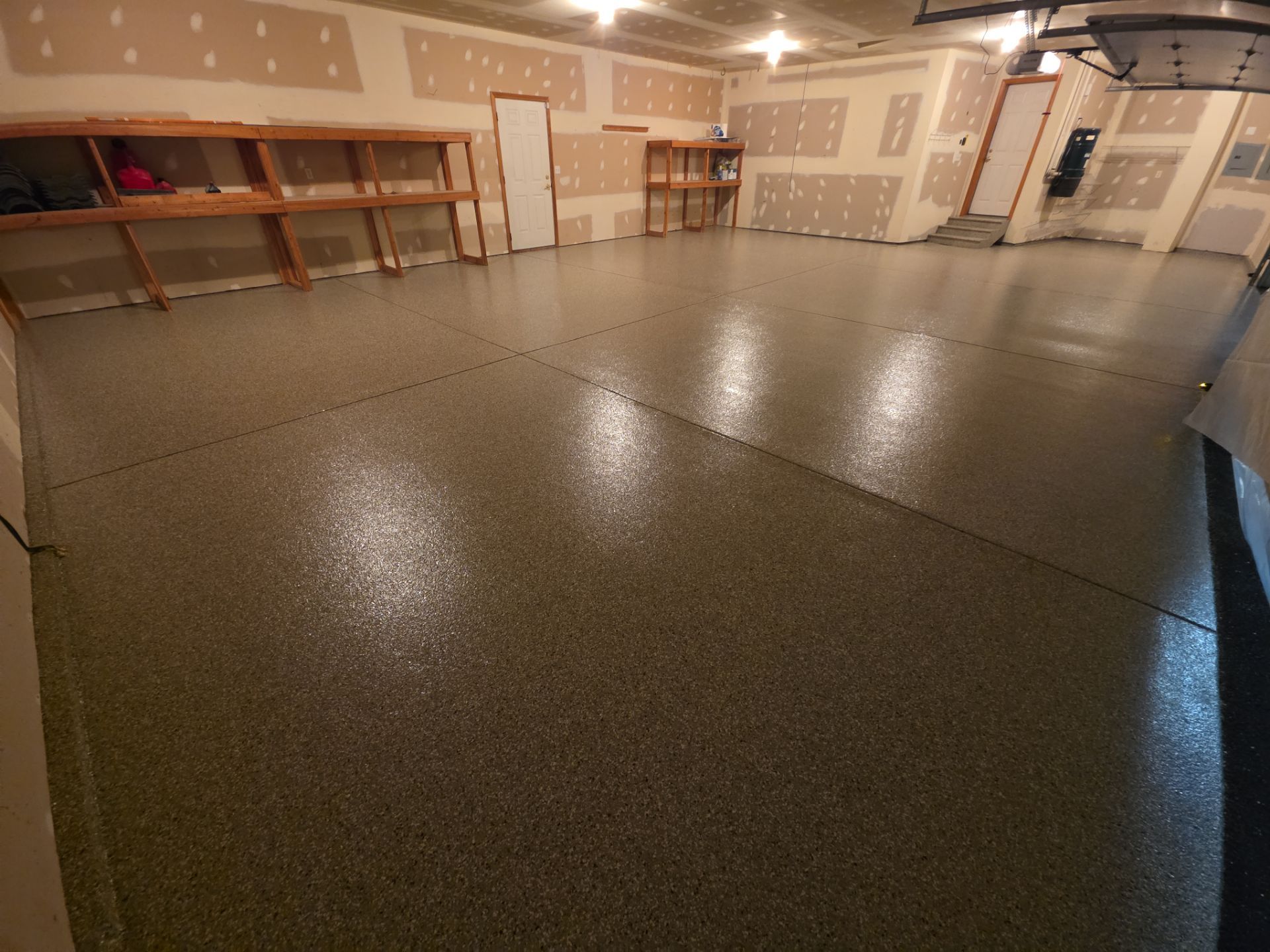 Garage Transformation using Pebble Beach by Croc Coatings, LLC