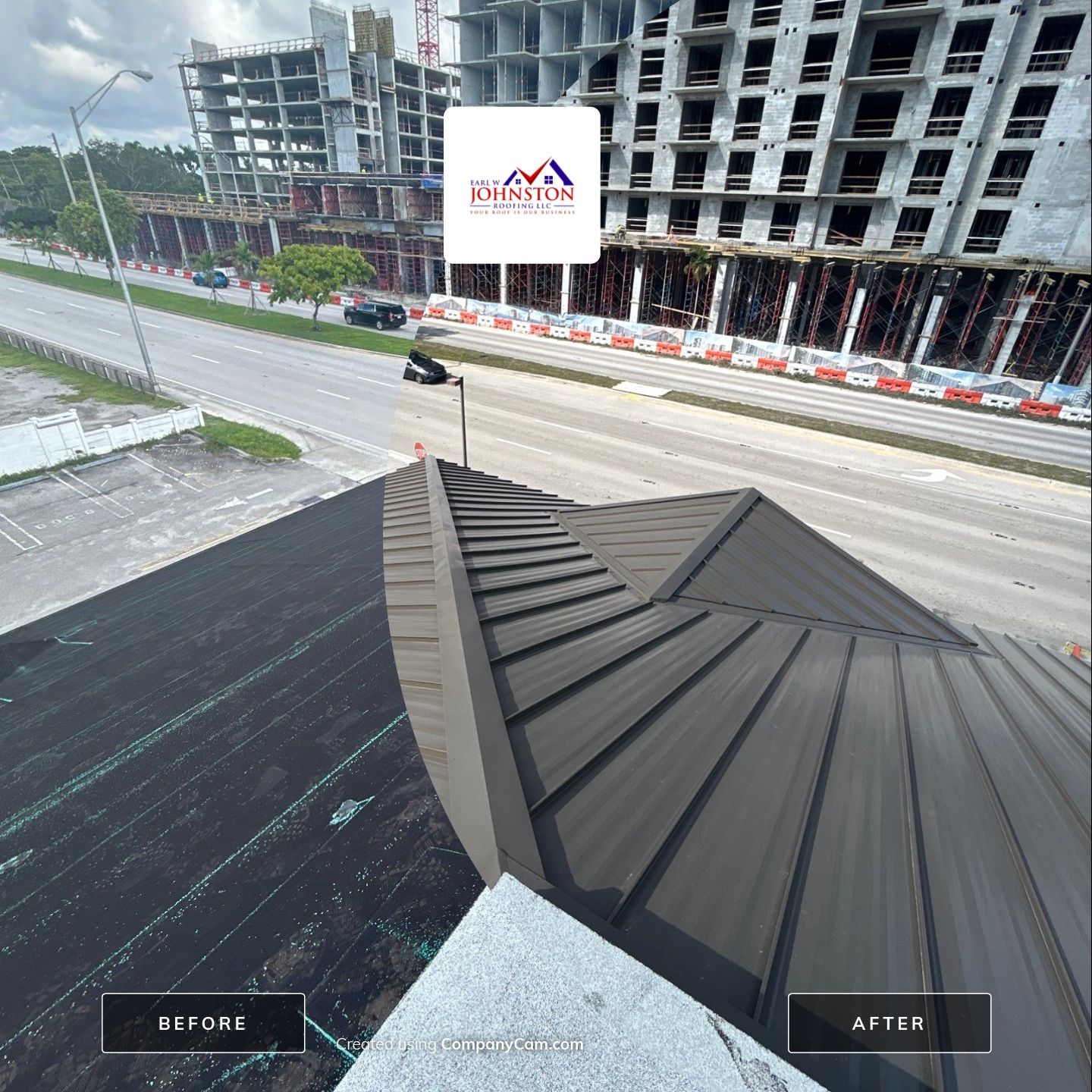 COMMERCIAL REROOF 24 GUAGE MEDIUM BRONZE 1-1/2" MECHANICAL SEAM "ZEBRA METHOD" by Earl W. Johnston Roofing 