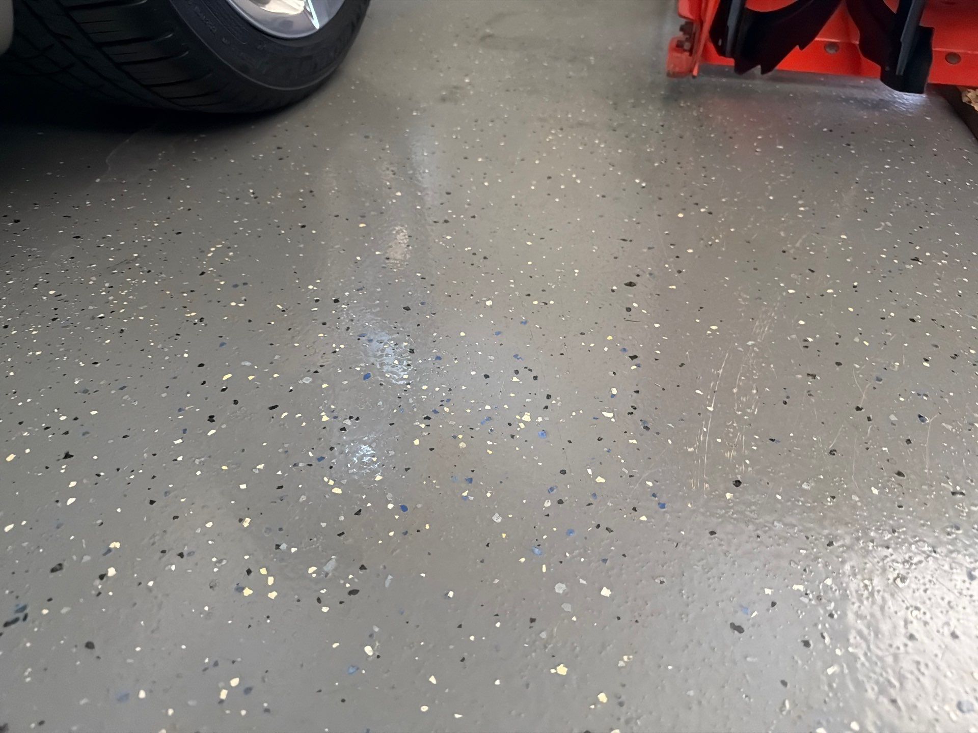 Multi-Car Garage Concrete Coating with Coyote Flake Finish in Sioux Falls by Select Painting, Coatings & Garage Cabinets