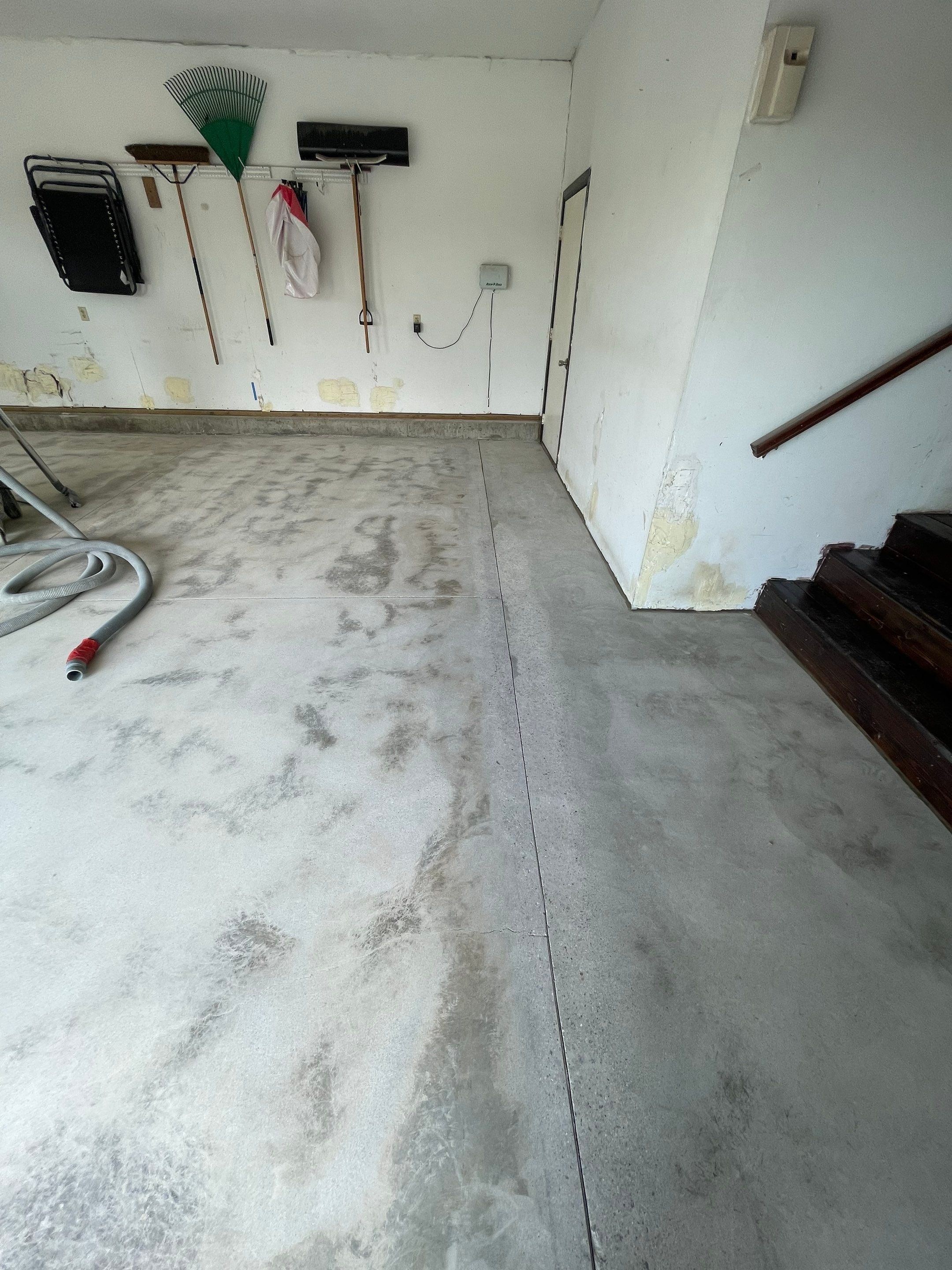 Hartford Residential Garage Floor Transformation With Decorative Chip Coating by Select Painting, Coatings & Garage Cabinets