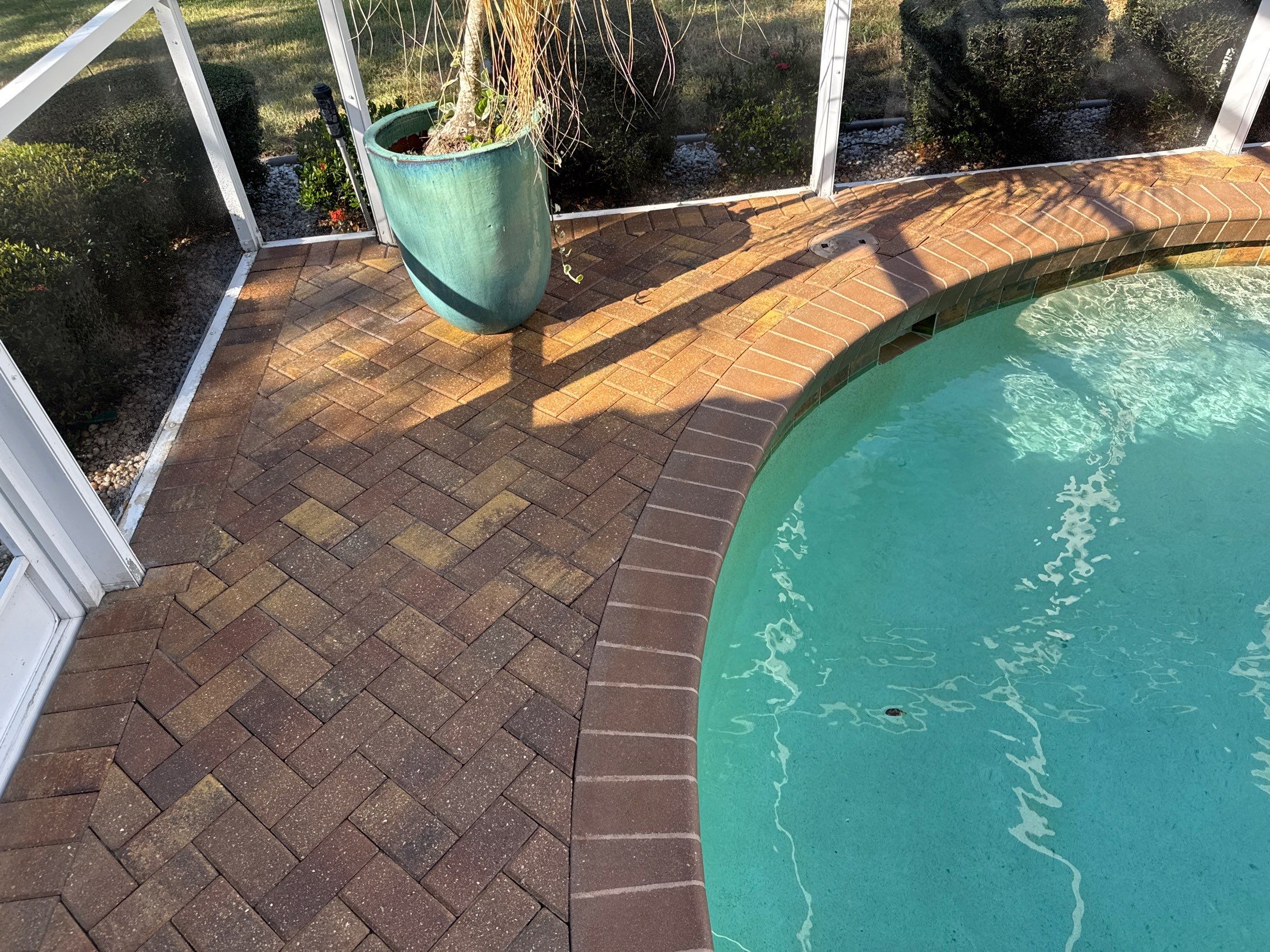 Paver Pool Deck and Screen Enclosure Cleaning in Lakewood Ranch, FL (Rosedale Highlands Community) by Sunshine AquaWash
