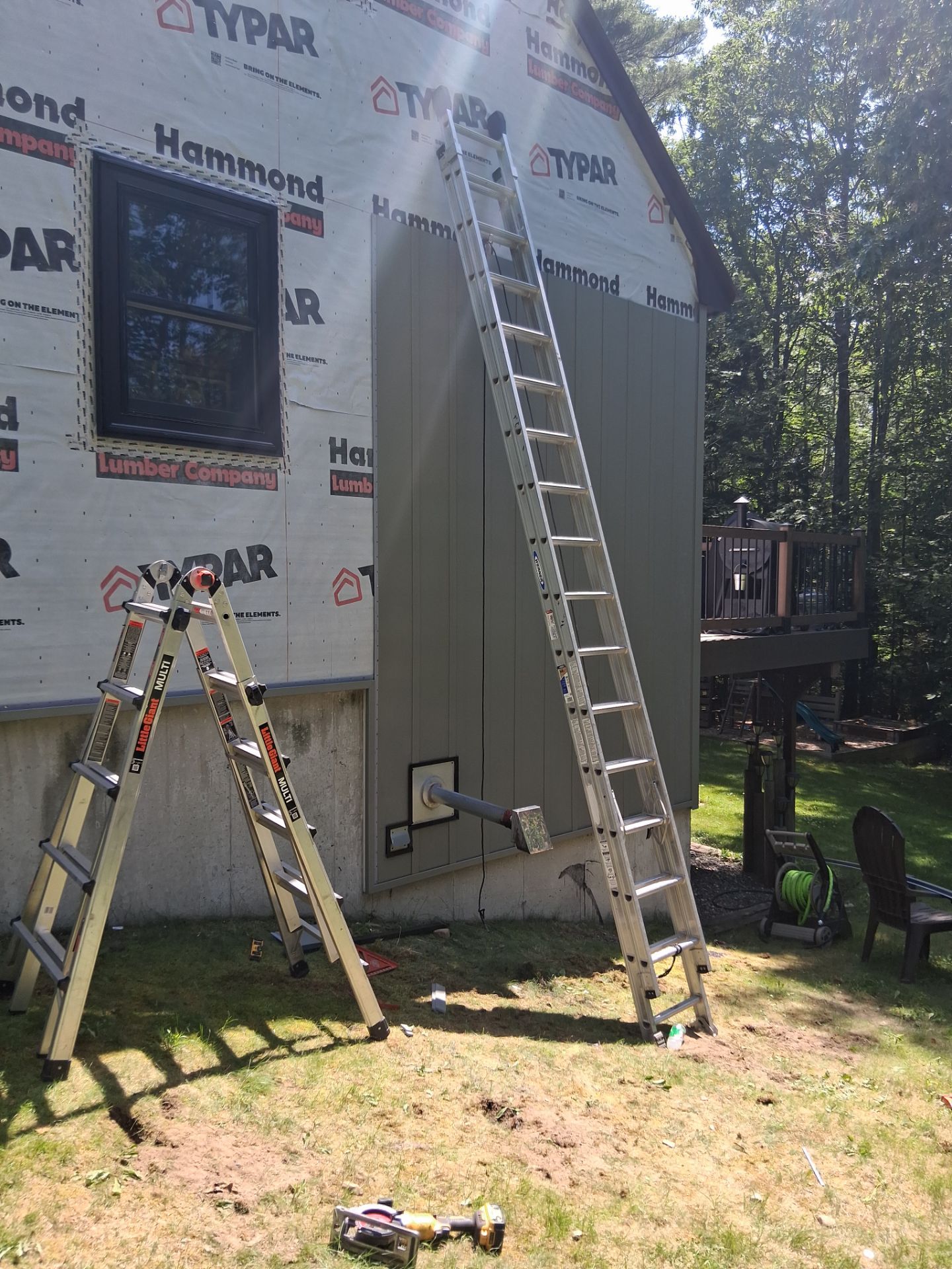Sage Green Board and Batten Siding and Deck Upgrade in Standish by Tall pine roofing